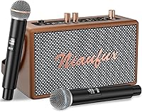 Niaufux Retro Portable Karaoke Machine with 2 Wireless Mics, Bluetooth 5.3 Speaker for Adults Kids, TWS Party System, Home KTV - Brown