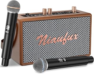 Niaufux Retro Portable Karaoke Machine with 2 Wireless Mics, Bluetooth 5.3 Speaker for Adults Kids, TWS Party System, Home KTV - Brown