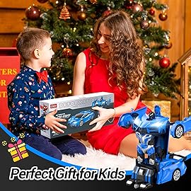 Qumcou Transform Remote Control Car, RC Cars for Boys Age 3-5 6-8, One-Button Transform Toy Cars, 2.4GHz, 360 Spin, 1:16 Scale, Flashing Headlight,3-8 Year Old Grandkids Christmas Birthday Gifts