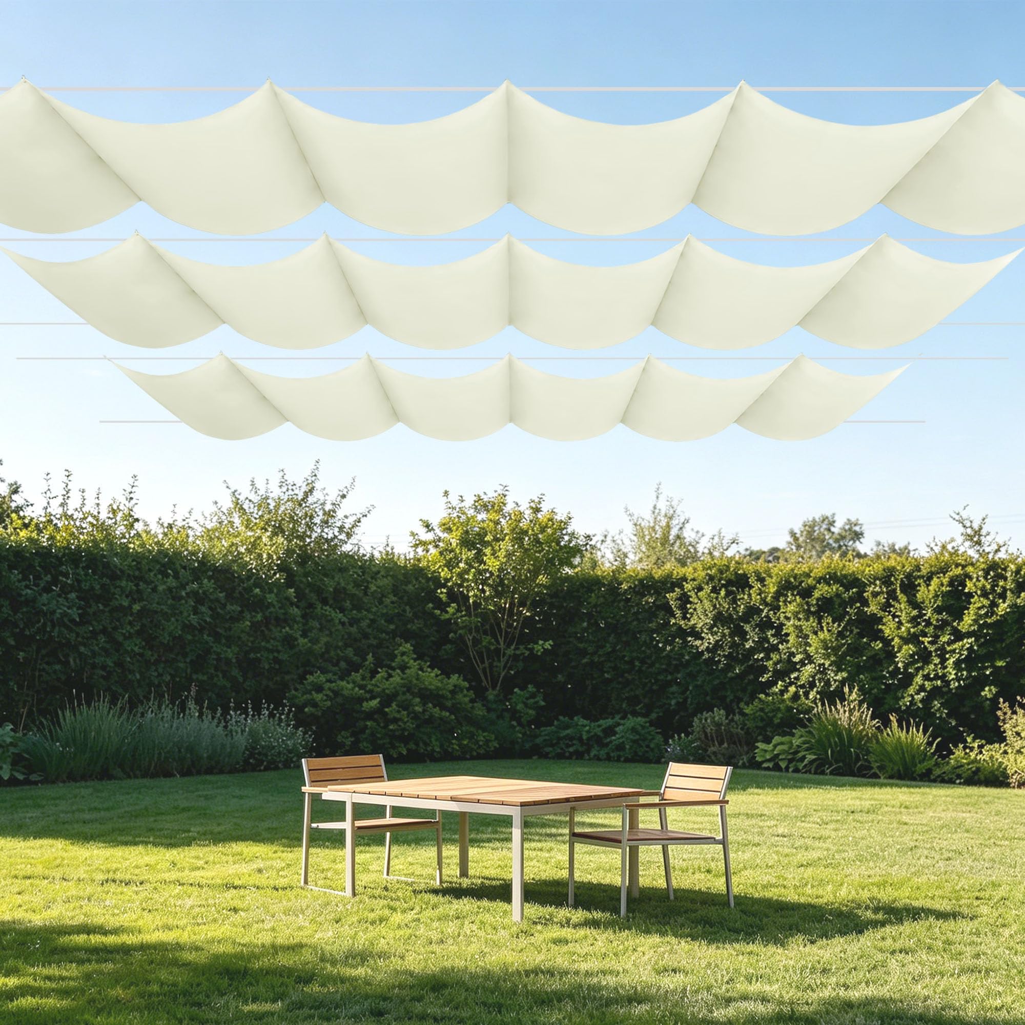 Toile ombrage rétractable vague 650x460 cm rectangulaire imperméable blanc cassé