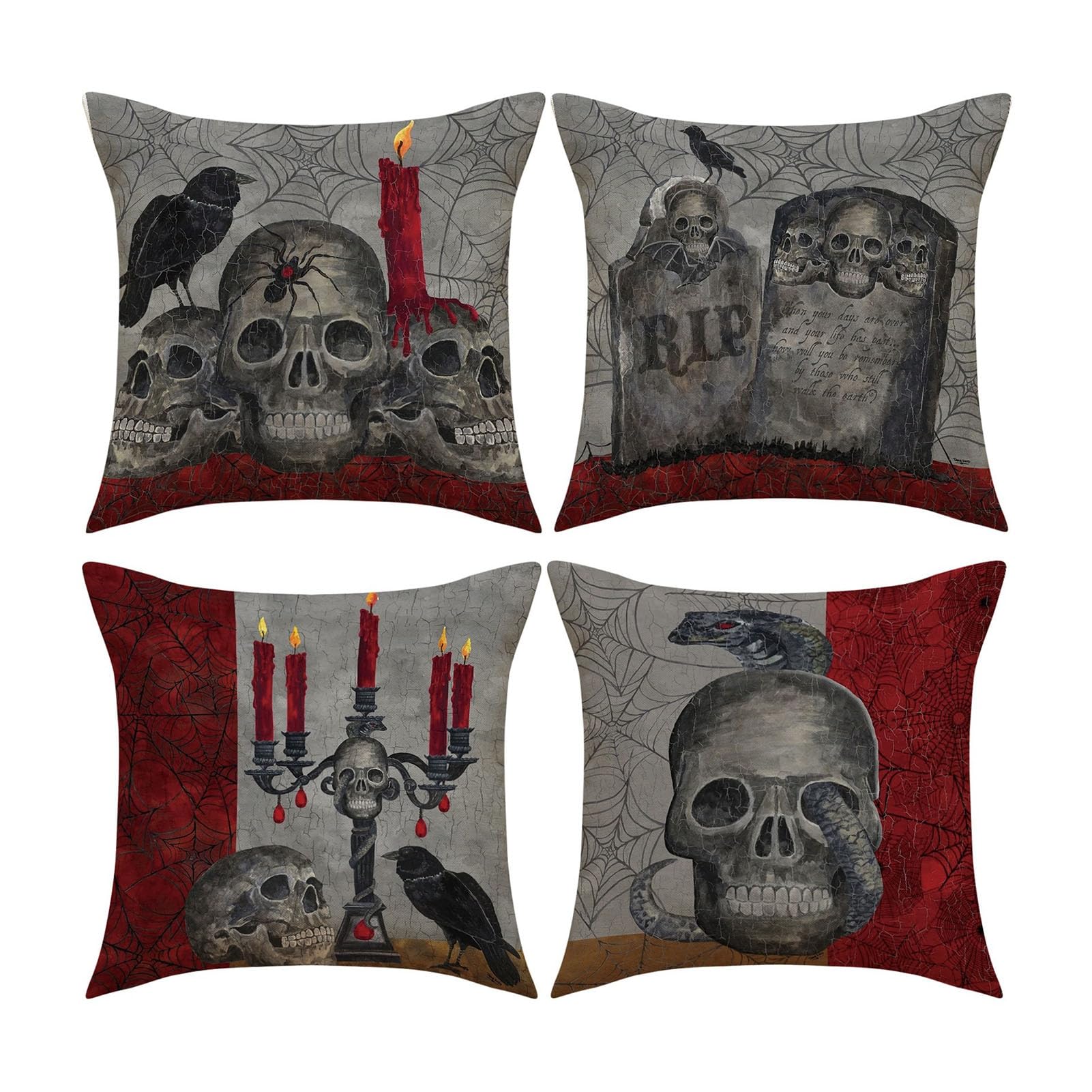 Halloween Ghost Cushion Cover, 18x18 Spooky Skull Throw Pillow for Sofa