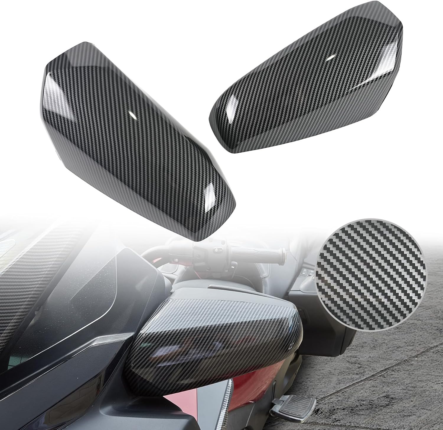 Rear View Mirror Cover for Spyder RT Accessories Decoration, Carbon Fiber Rearview Side Mirrors Self-Stick Decorative Cap Frame for Can-Am Spyder RT Accessories 2020-2024, 2PCS