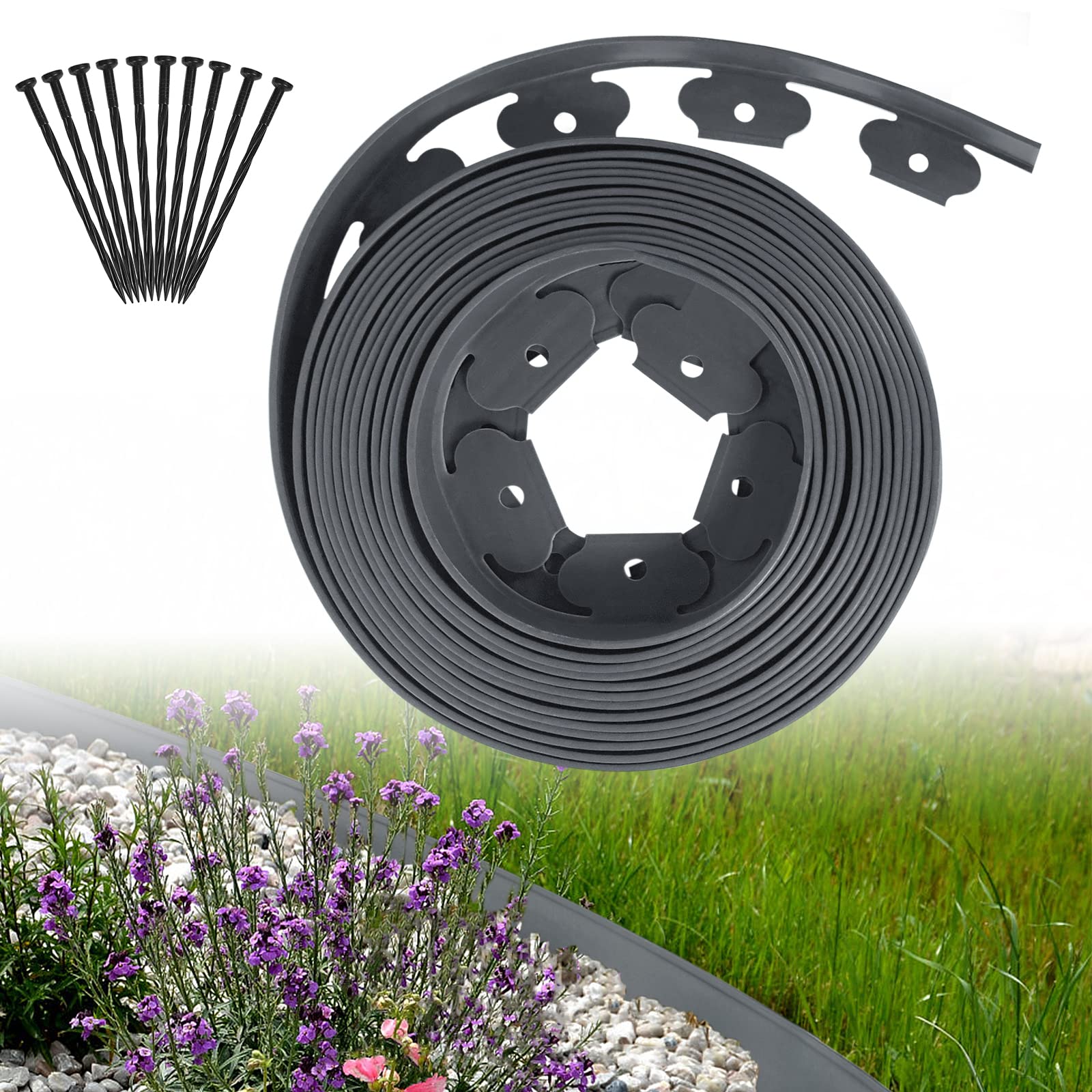 Bordo Per Prato Nero 10m – Bordure Flessibili In PVC Con Picchetti Per Aiuole E Giardino | Facile Da Installare - 5