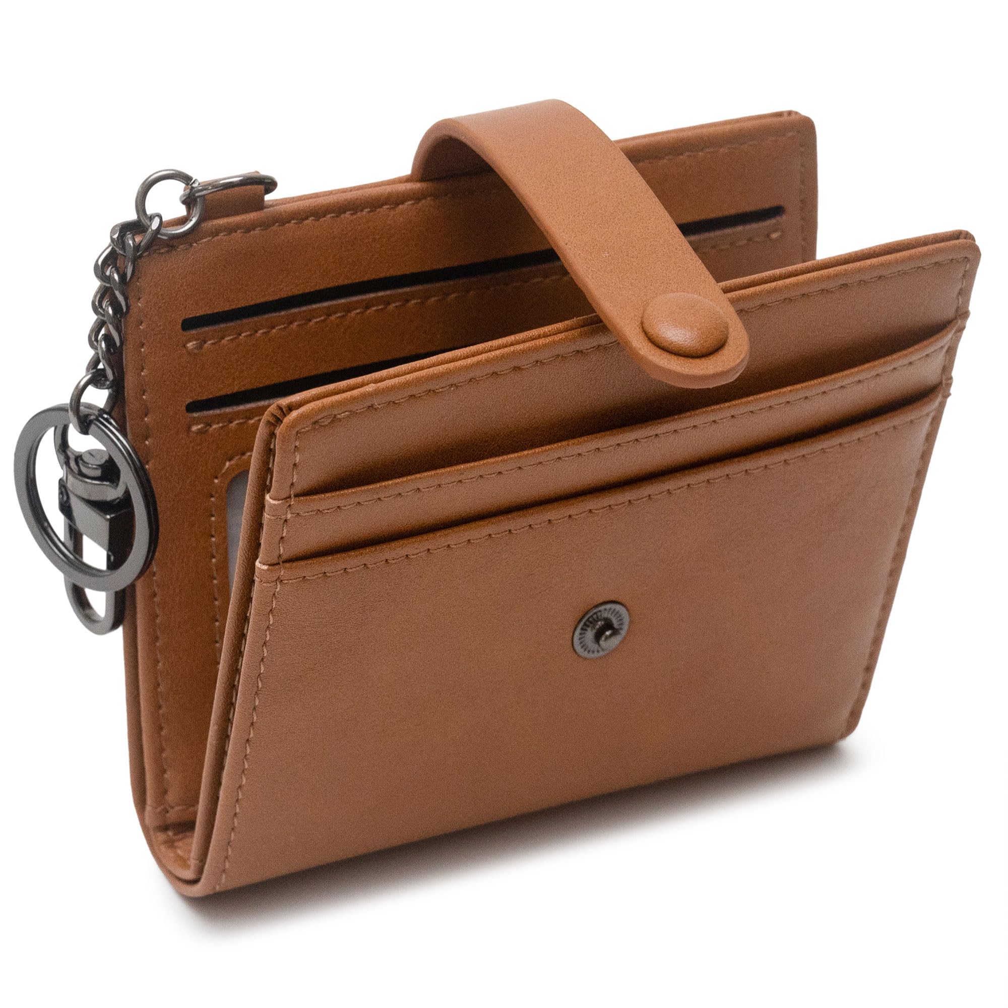 Alldaily Slim Keychain Wallet for Women, RFID Blocking Small Bifold Travel Credit Card Holder (Brown)