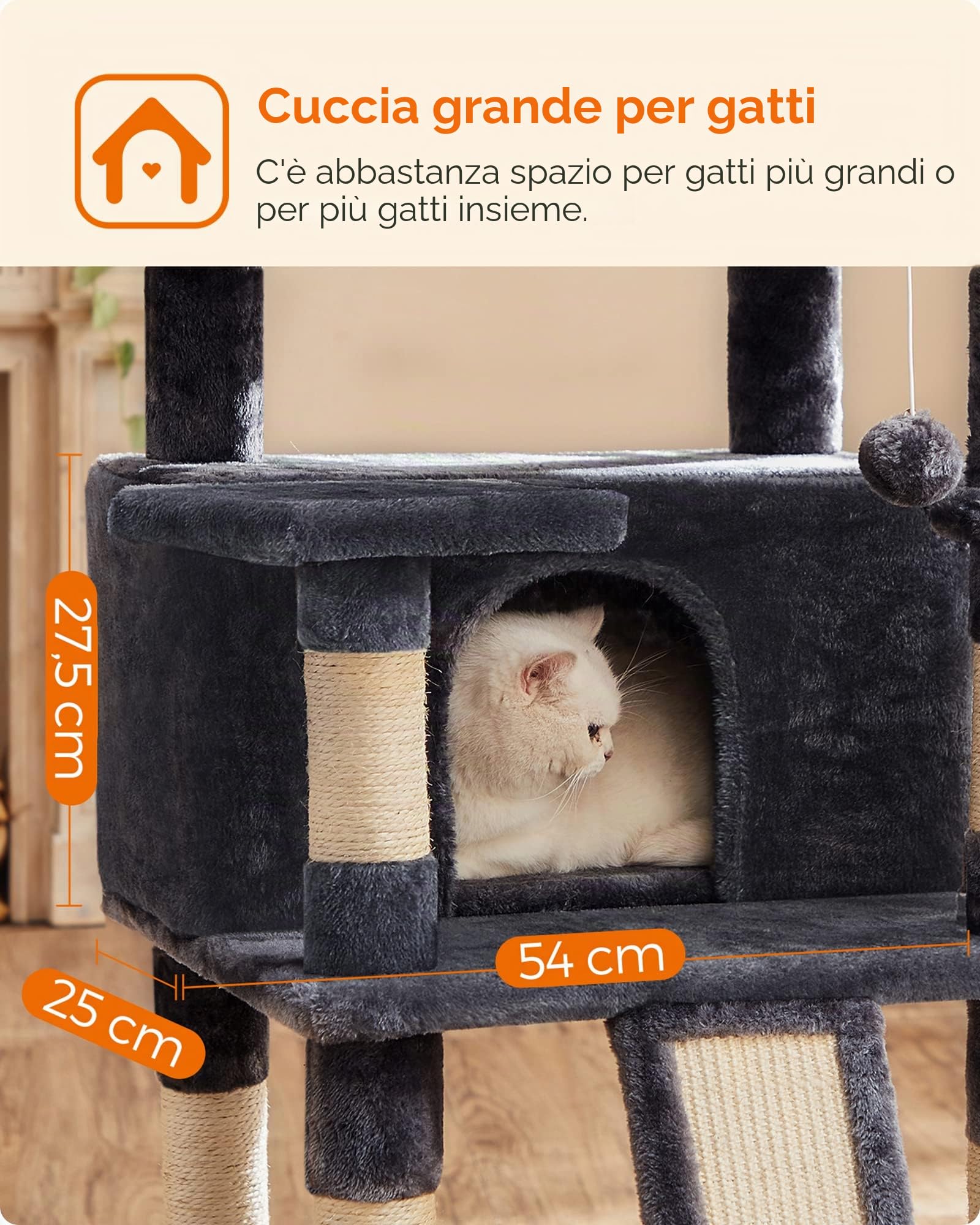 FEANDREA Tiragraffi per Gatti, XXL Posatoio, 169 cm, Grigio Fumo PCT019G01