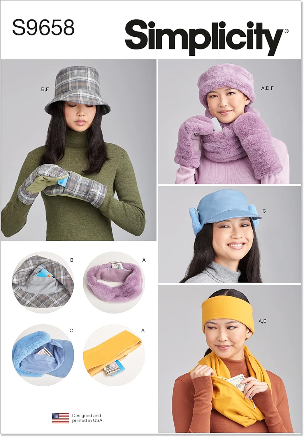 Simplicity SS9658A Misses' Hats, Headband, Mittens in Sizes S-M-L, Cowl and Infinity Scarf A (S-M-L)