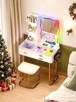 Vista 1 de RGB Escritorio de Maquillaje con Estación de Carga Inalámbrica, Mesa de Tocador con 7 Luces Dinámicas y 7 Estáticas Atenuables con Parte Superior