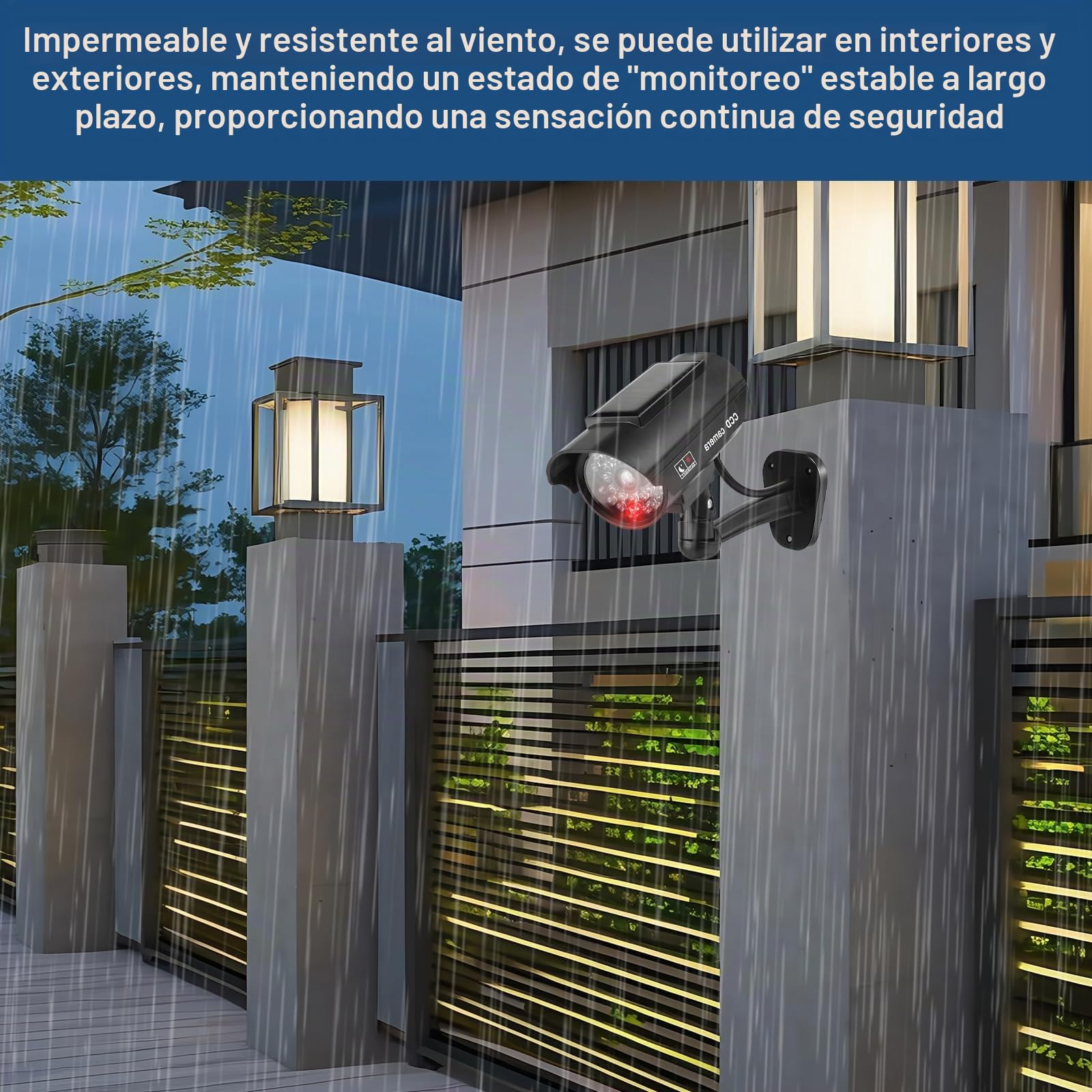 Sporgo 2 piezas de cámara falsa exterior: Cámara solar falsa de vigilancia con luz LED roja intermitente, cámara falsa de vigilancia falsa para interior y exterior (Negro A)