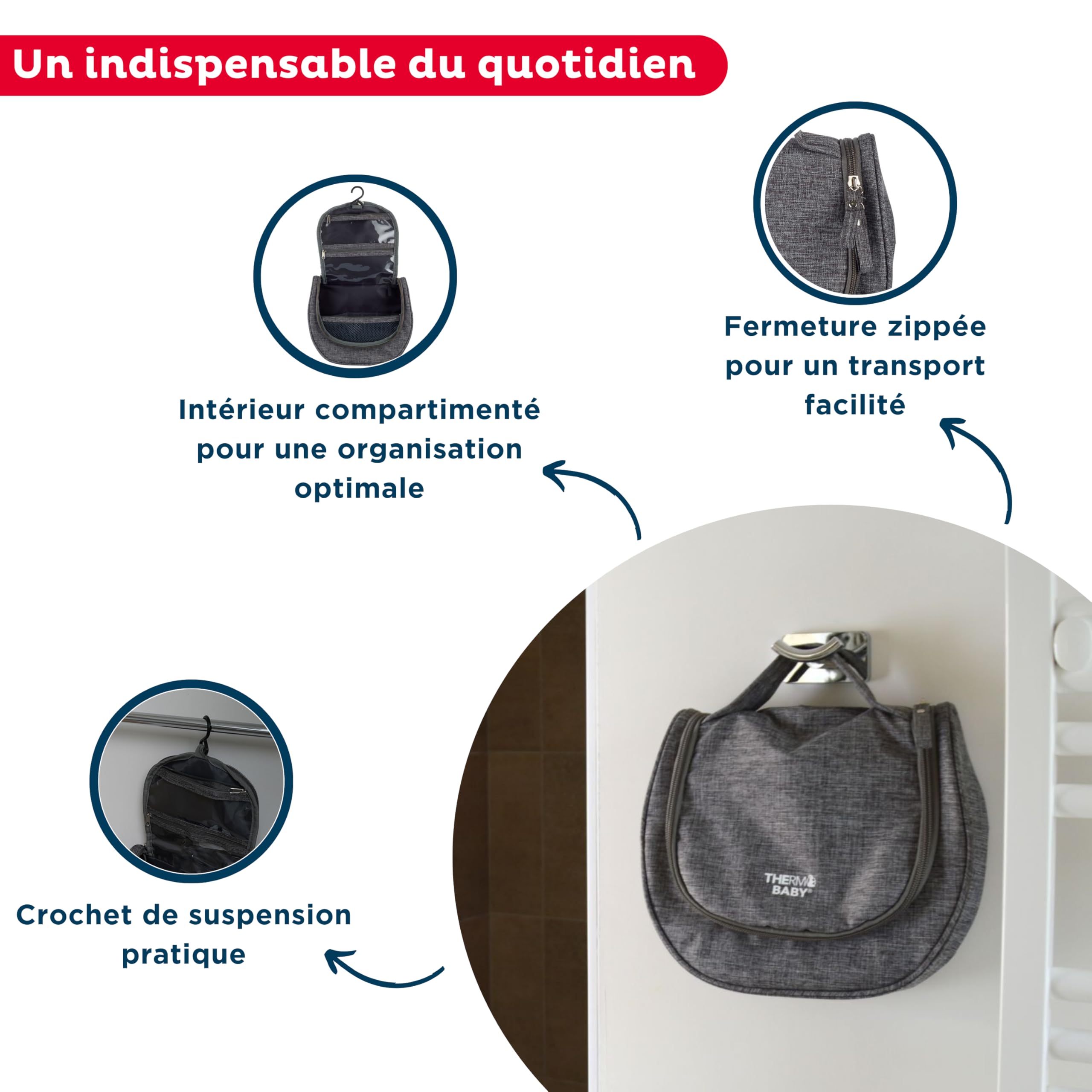 THERMOBABY Trousse De Toilette Pour Bebe - Elastiques De Maintien - Anse De Transport