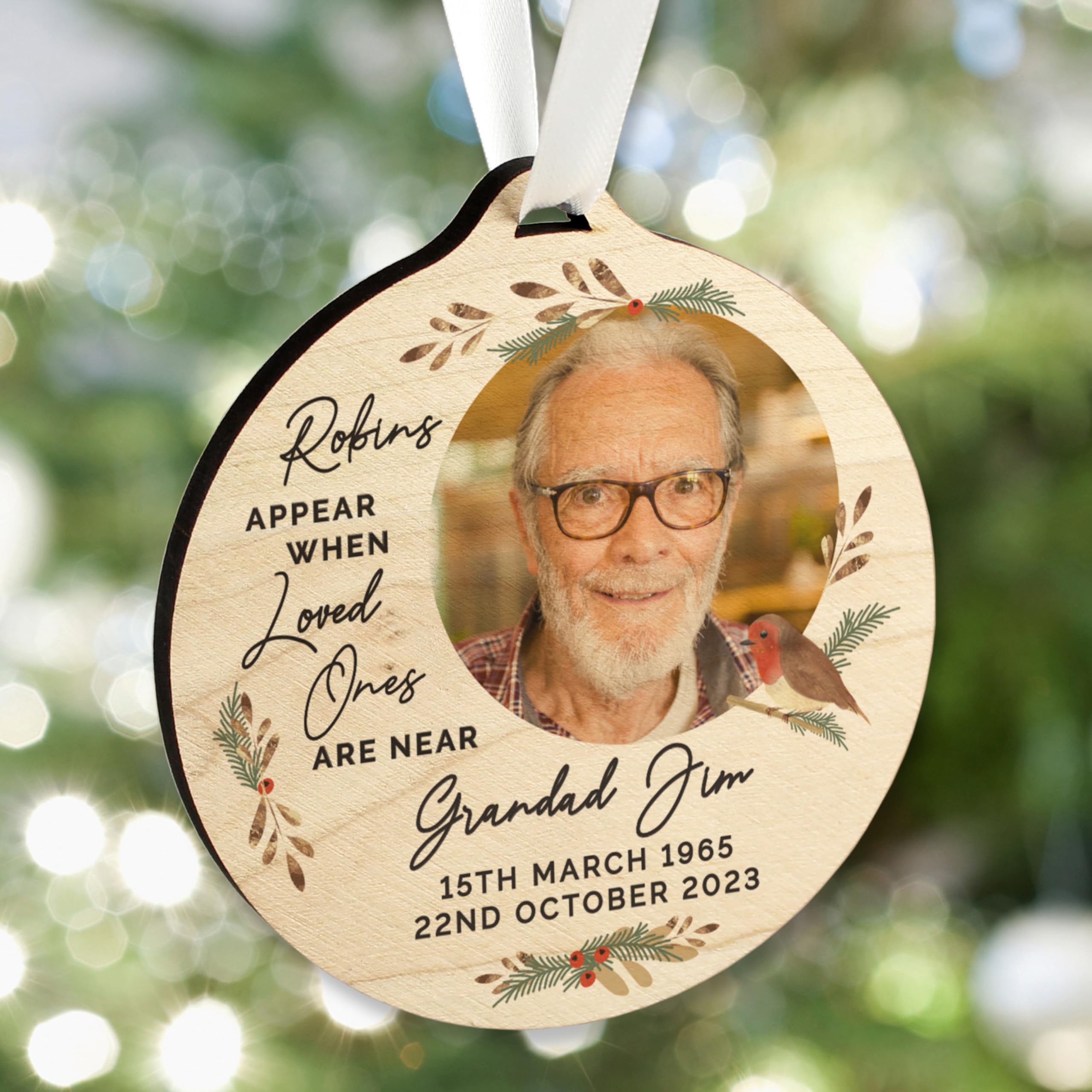 Personalised Memento Company Personalised Photo Upload Robin Memorial Wooden Decoration