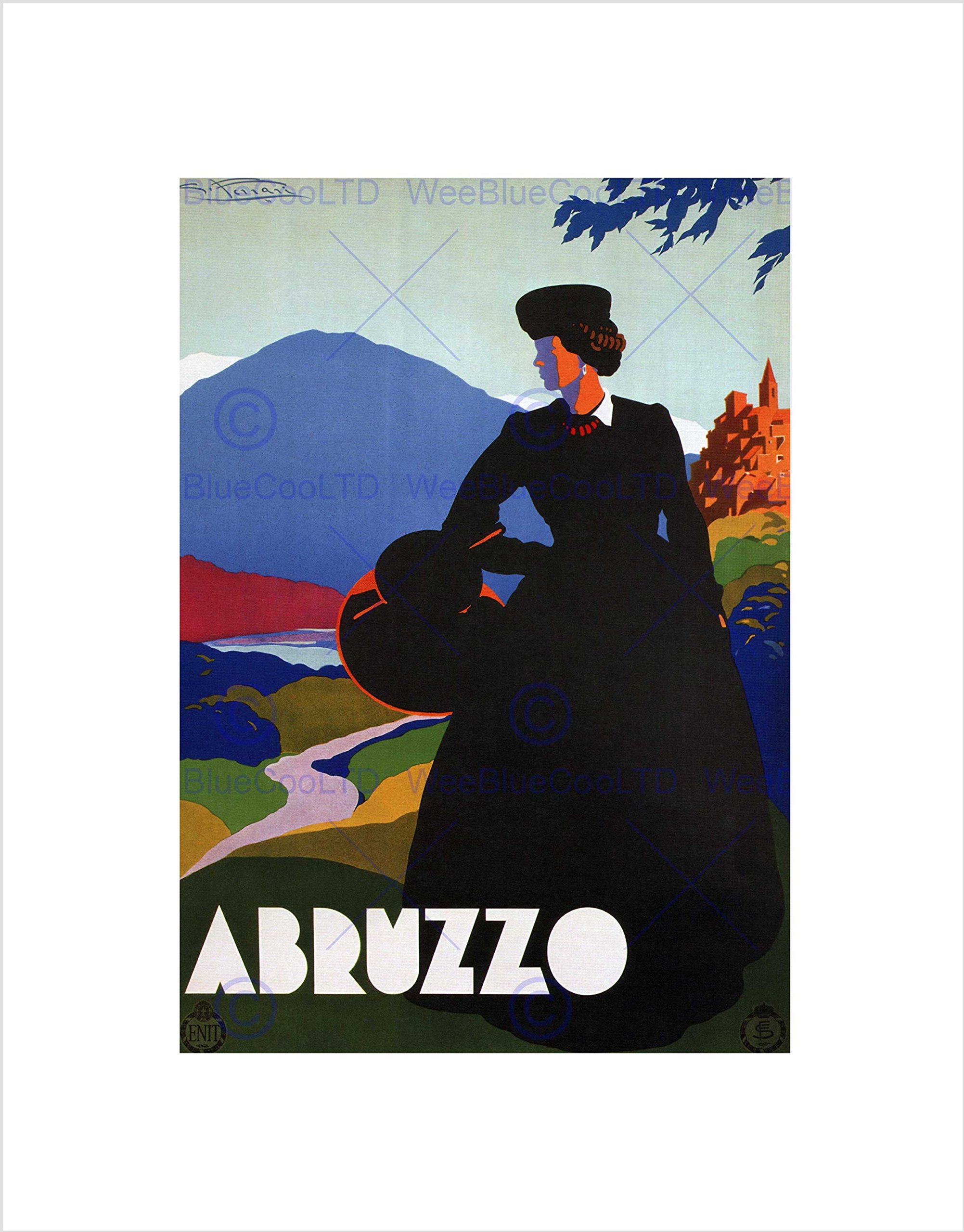 Wee Blue Coo Travel Italy Abruzzo Pastoral Mountain Vintage Advert Wall Art Print