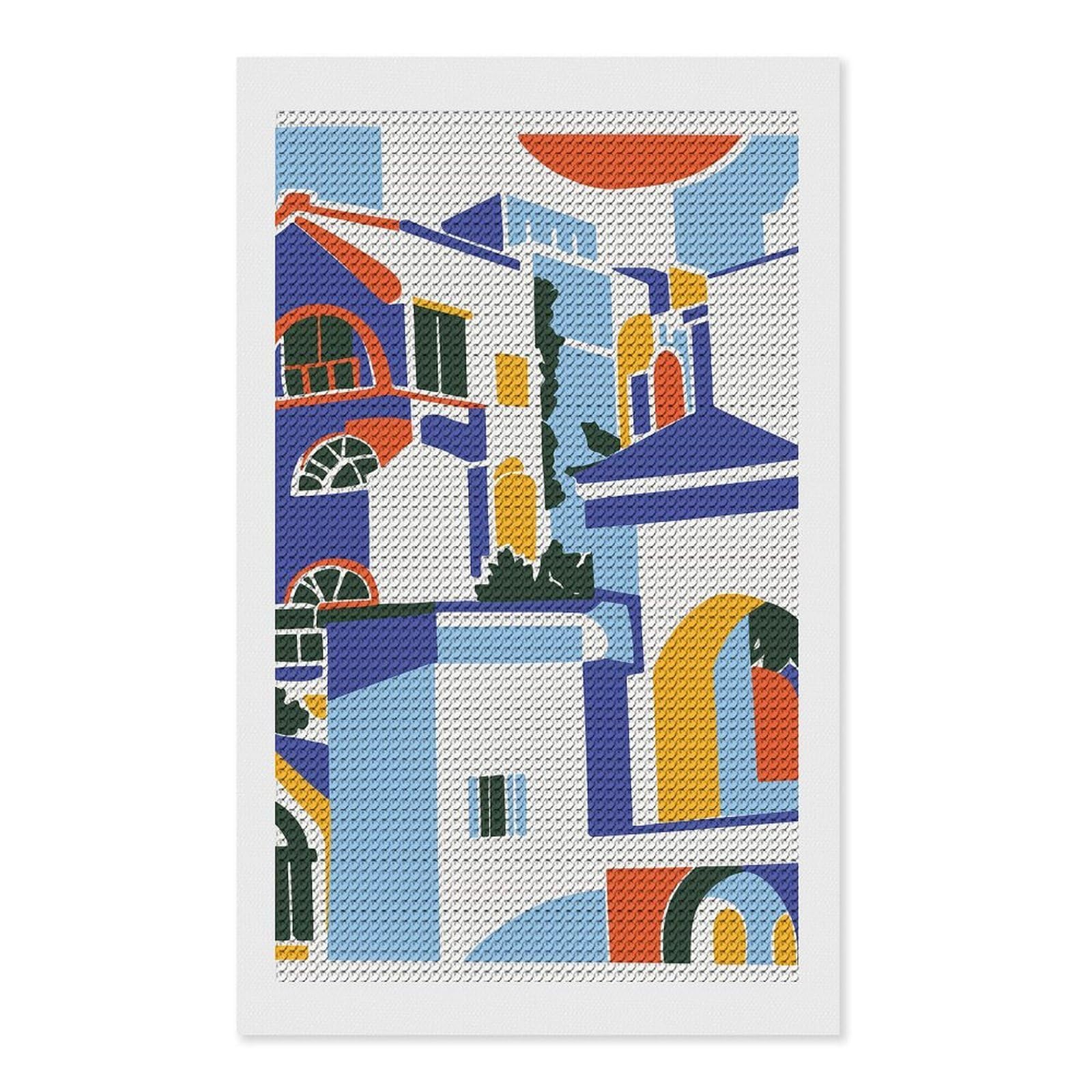 Junmoney Greece Santorini Diamond Painting Canvas Set 12"x20", Boho Decor, for Craft Lovers, Easy Handmade Project, Holiday Gift Idea