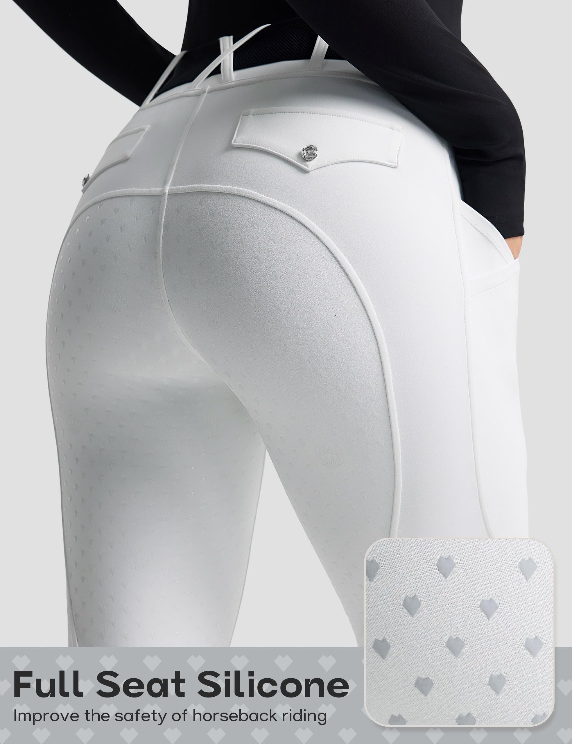 FitsT4 Sports Pantalones de equitación para mujer, de silicona, elásticos, con 3 bolsillos laterales y trabillas para cinturón