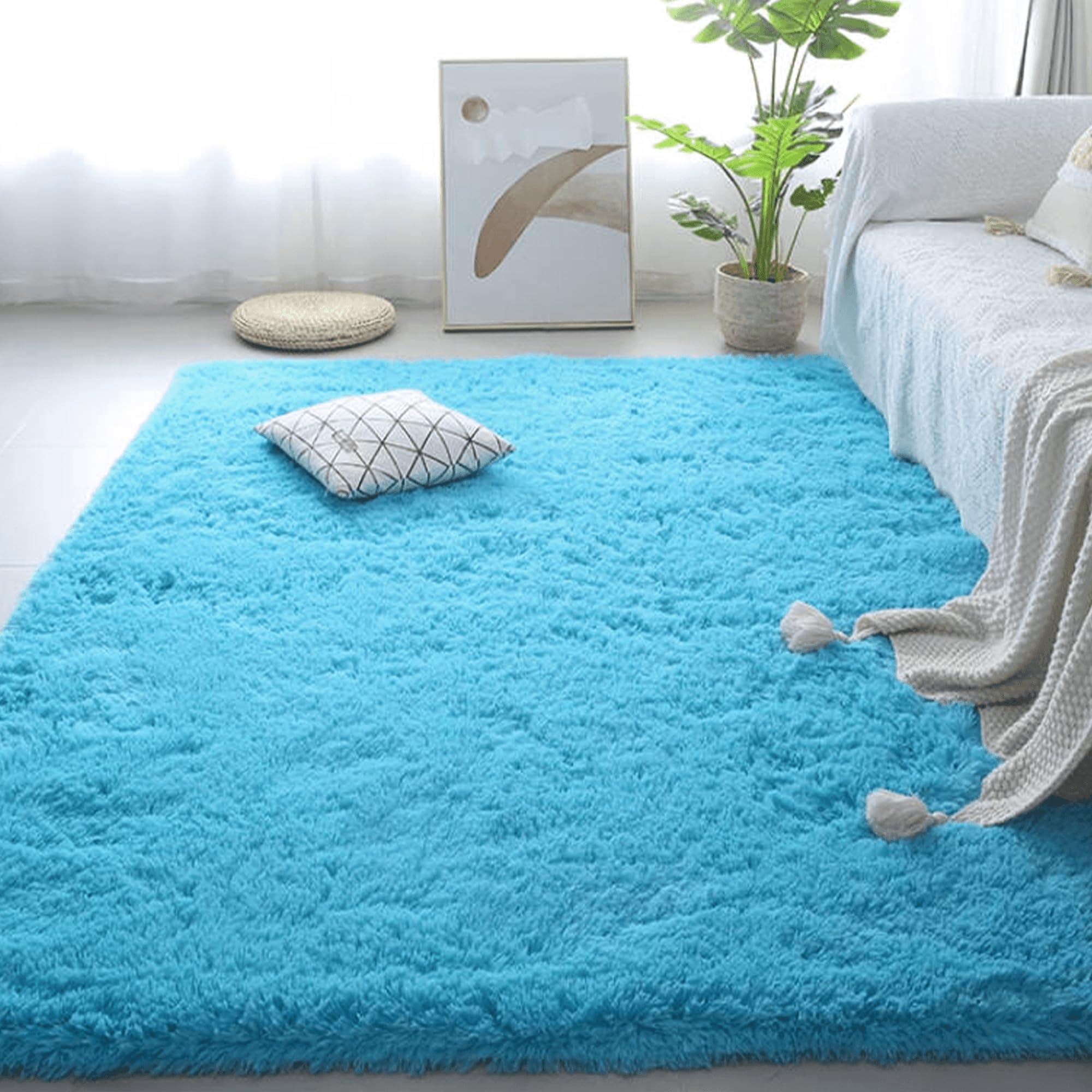 Tapis bleu antidérapant doux au toucher pour chambre et salon