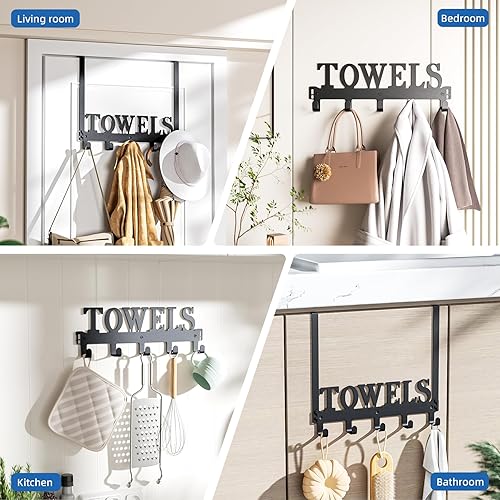 Miniatura 3 de Ganchos para colgar sobre la puerta, toallero para colocar sobre la puerta, ganchos de metal resistente negro para colgar sobre la puerta, perchero