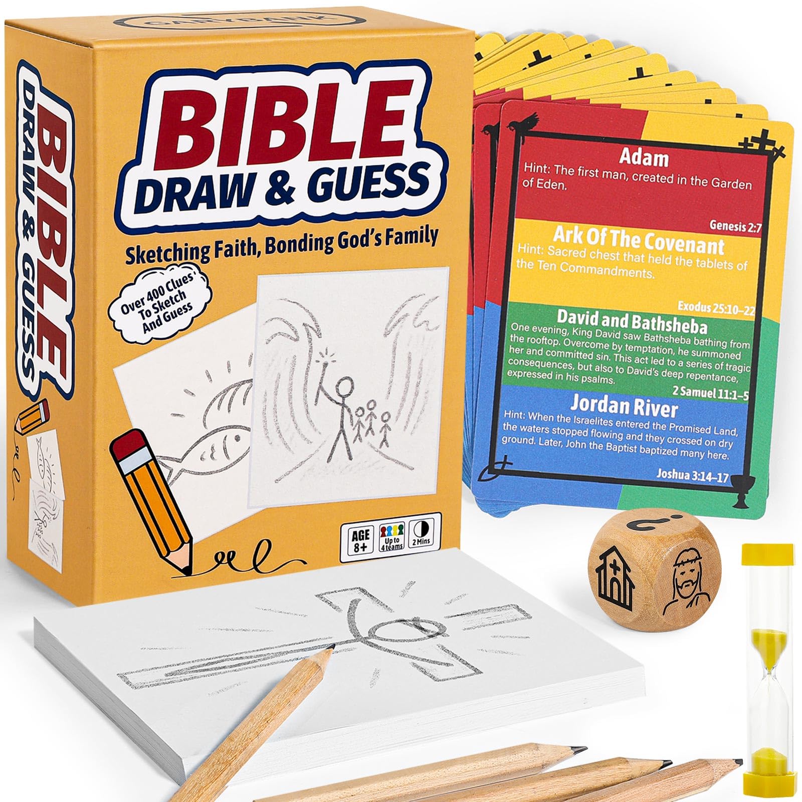 Garybank Bible Drawing & Guess Games for Kids, Hilarious Christian Family Games for Adults and Kids, 400 Clues W/Bible Characters, Items, Events & Places, Bible Study Gifts