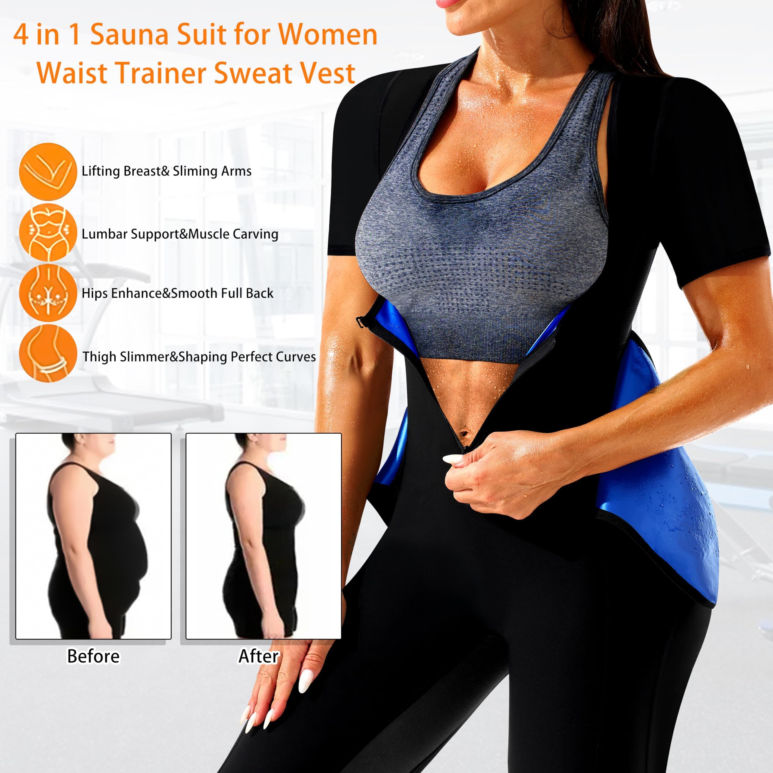 Tuta da sauna dimagrante 4 in 1 per donna modellante corpo con pantaloncini