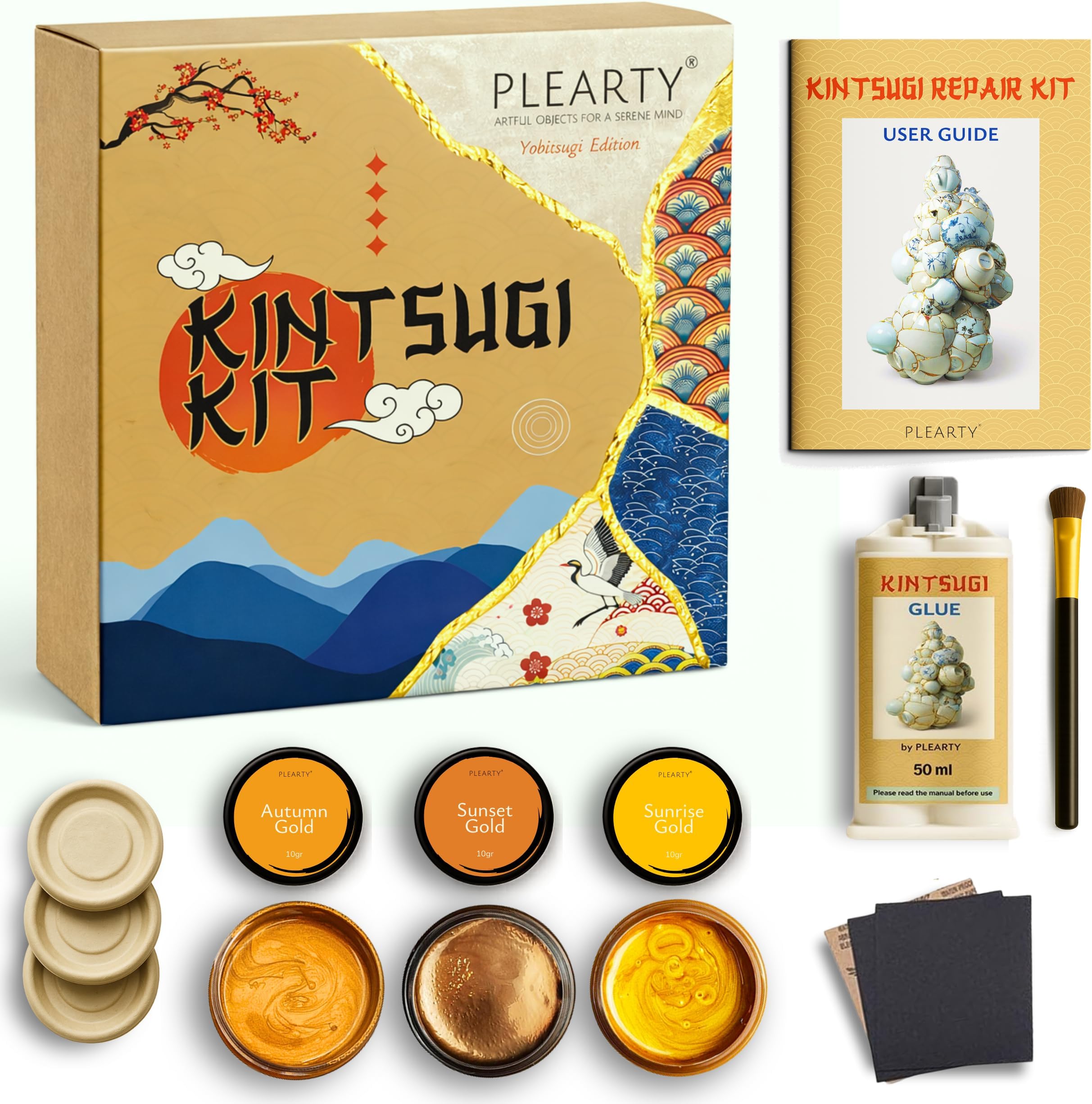 PLEARTY Kintsugi Repair Kit 50ml Linseed Resin Food-Safe Dishwasher Proof Eco-Friendly and Durable Kintsugi Kit Materials