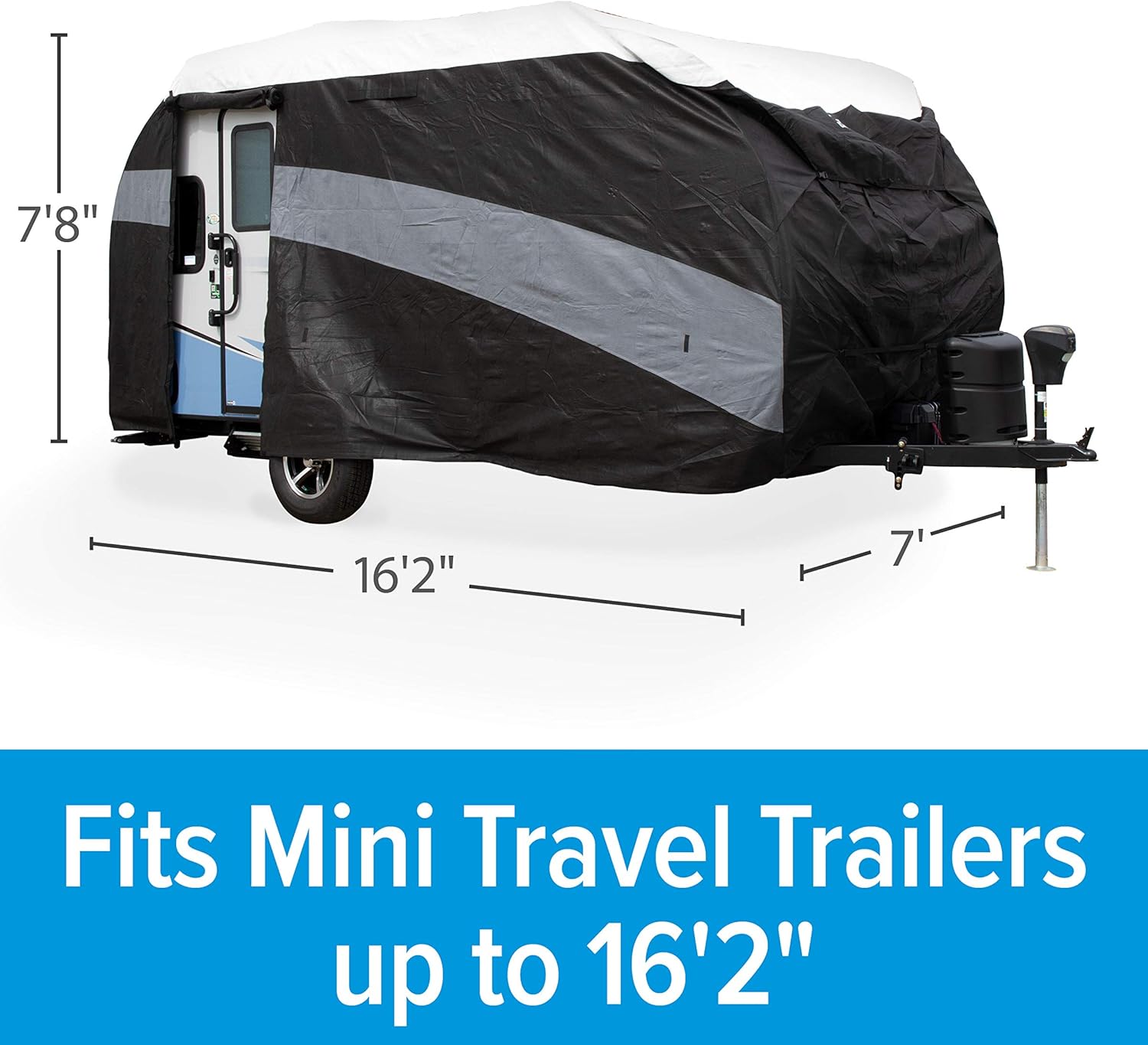 Camco ULTRAGuard Supreme RV Cover | Mini Travel Trailers Up to 16' 2" | Zipper Entry Doors & Covered Air Vents | Polypropylene & Dupont Tyvek | Storage Bag for RV Storage and Organization (56171)