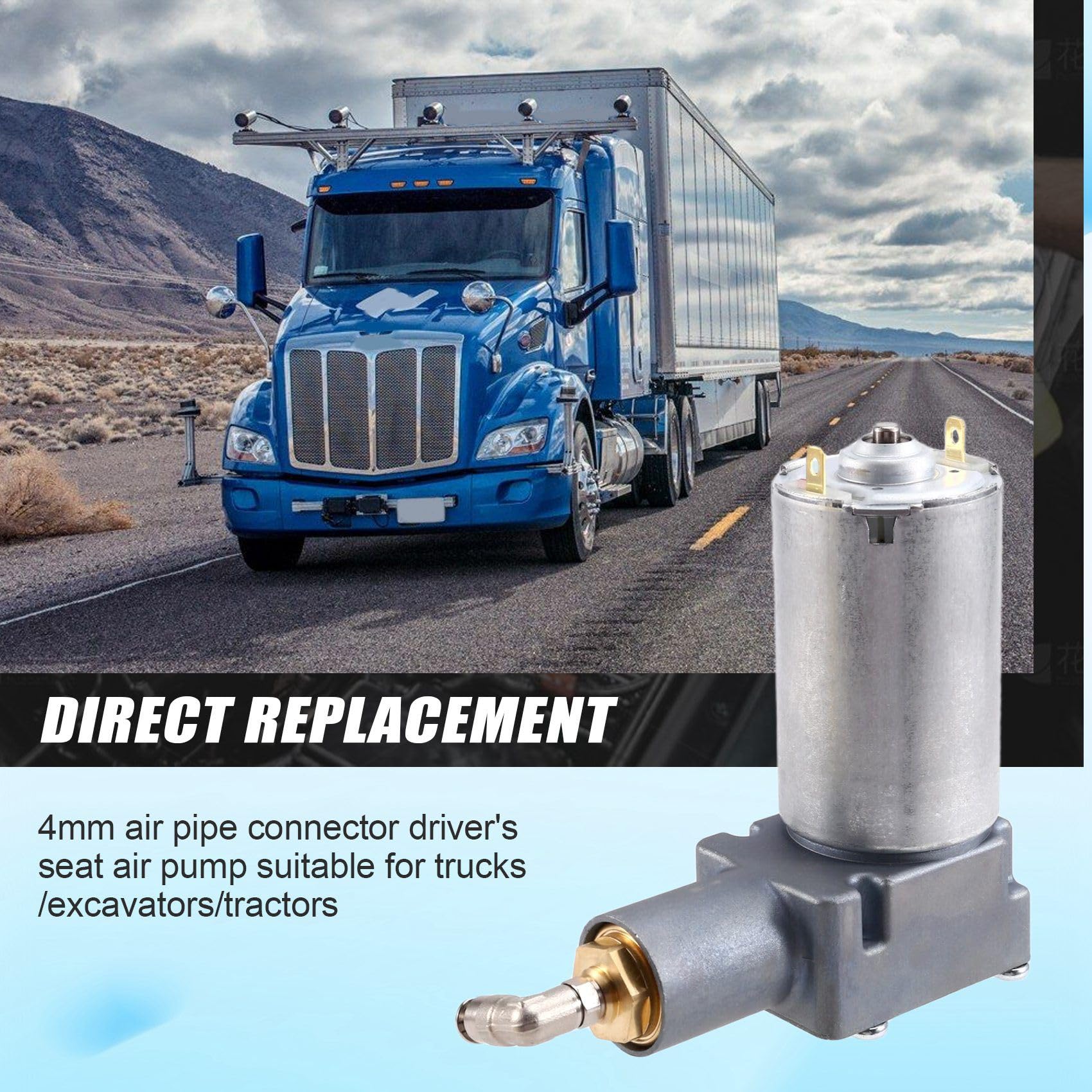 Compresor de Bomba de Aire para Asiento de Camión (12 V) con Conector de Tubo de Aire de 4 mm para Excavadora o Tractor.