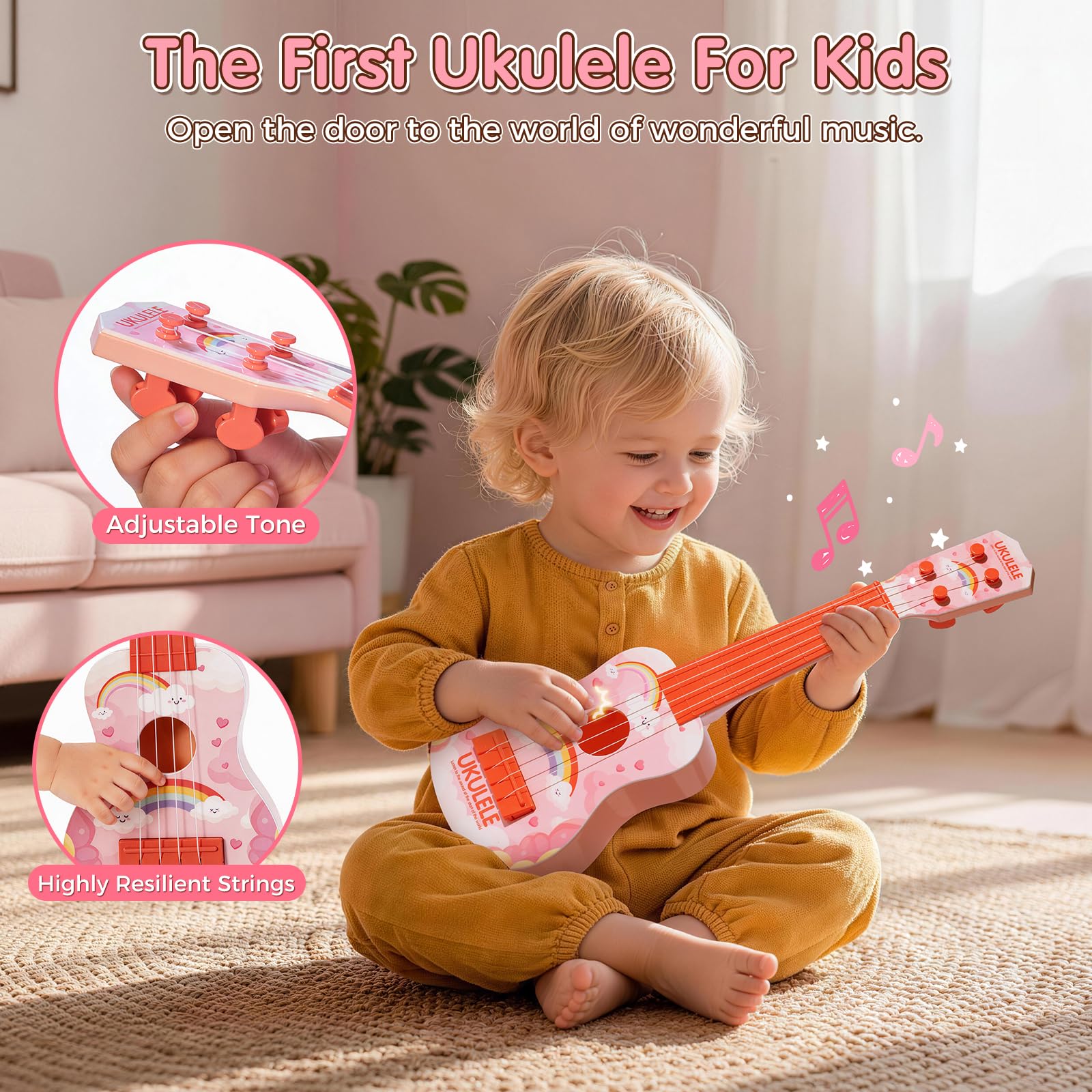 Musikinstrumente für Kinder, 8-in-1 Montessori Spielzeug mit Ukulele