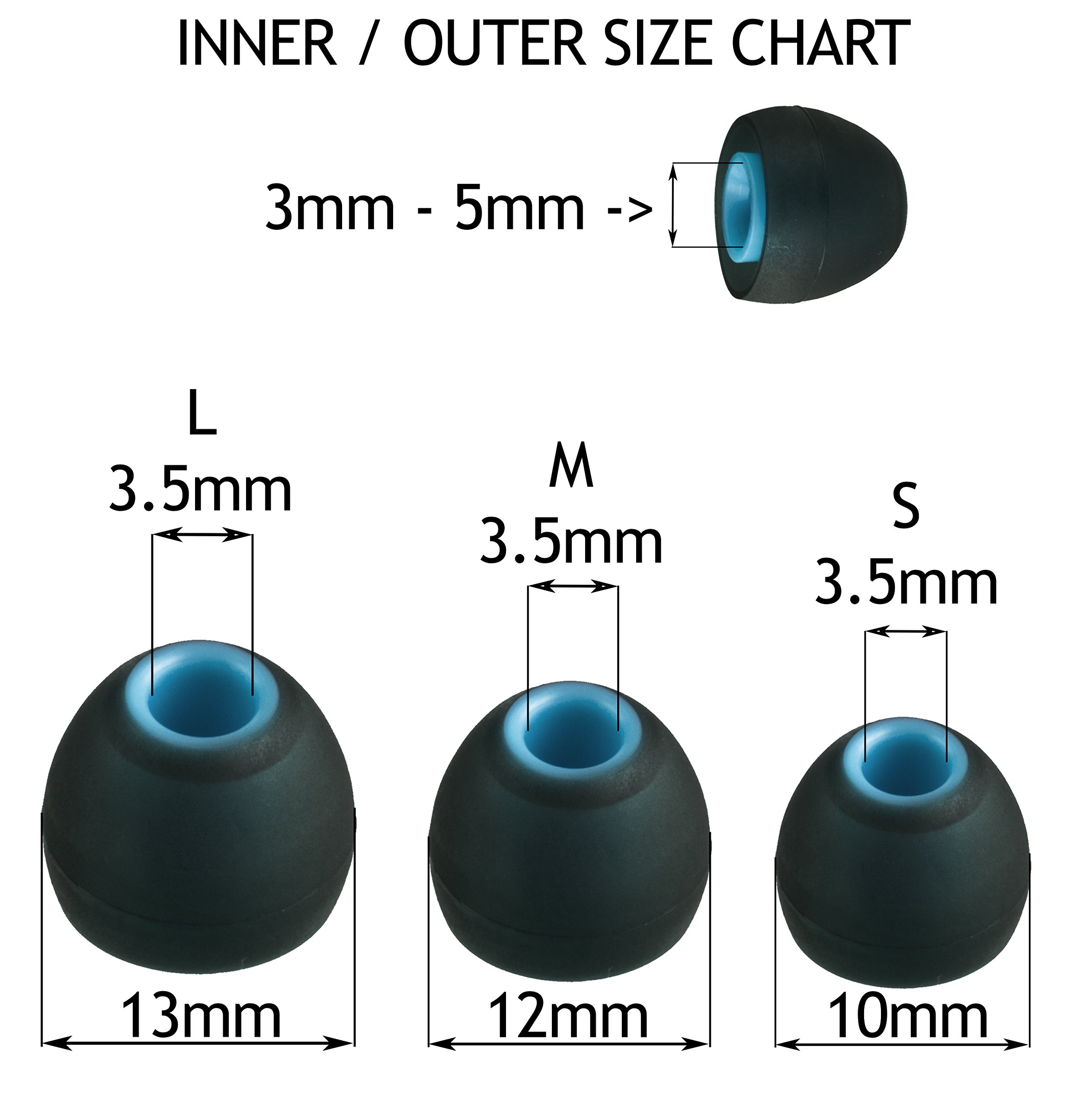 Xcessor (S) 7 Pairs (14 Pieces) of Silicone Replacement In Ear Earphone Small Size Earbuds. Replacement Ear Tips for Popular In-Ear Headphones. Black/Blue — view 4