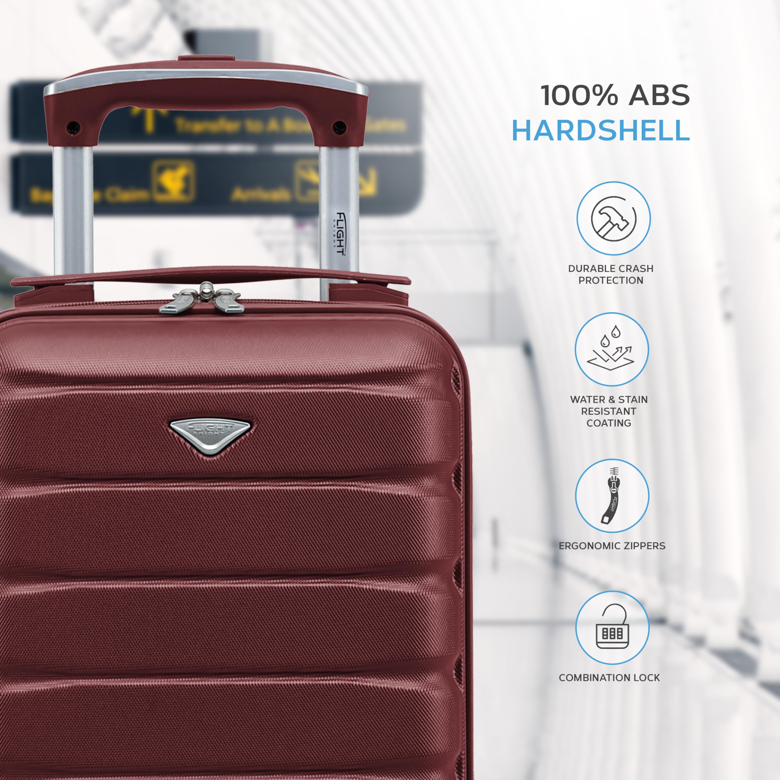Flight Knight Suitcase Sets 3 Piece, Large Suitcase, Lightweight Extra Large Suitcase, 40x20x25 Ryanair Underseat Cabin Bag, Carry On Suitcase,Hand Luggage, for Over 100 Airlines,EasyJet, Jet2