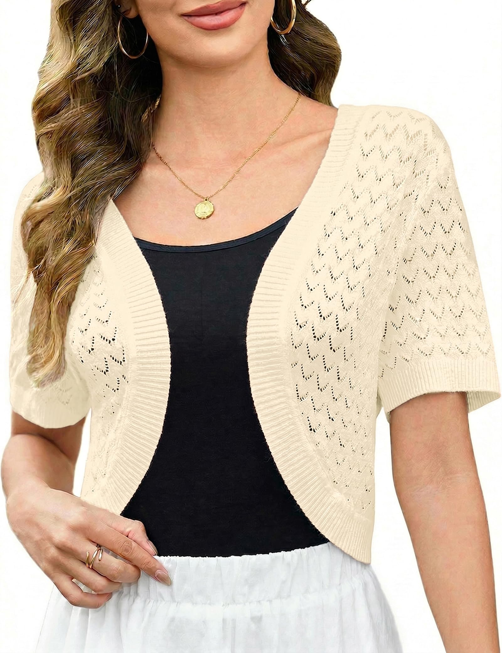 Totatuit Damen Bolero Festliche Kurze Elegante Strickjacke Baumwolle Leicht Kurzarm Sommerjacke für Party und Hochzeit