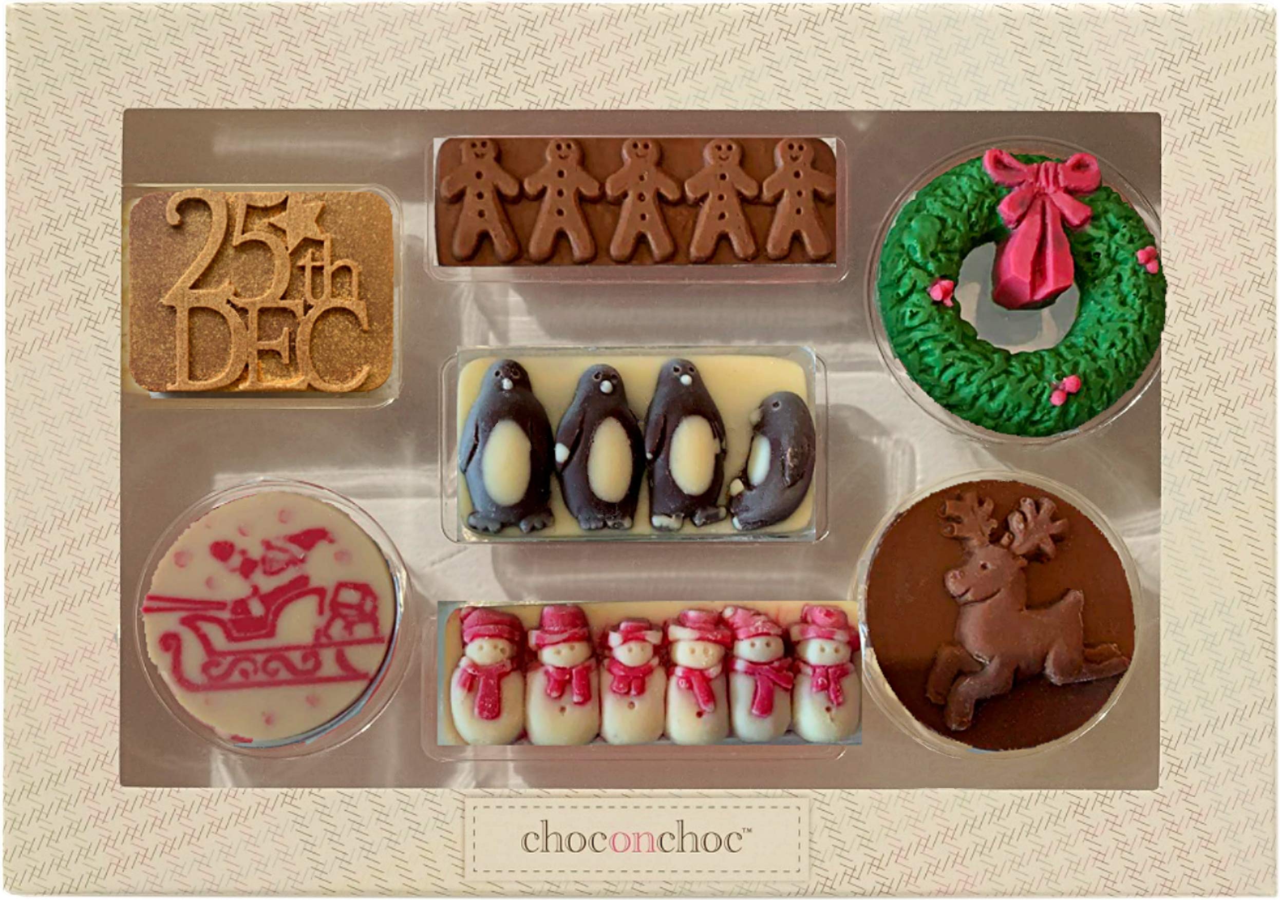 Choc On Choc Chocolate Christmas Selections 130g | Handmade Belgian Chocolate | 7 Solid Christmas Icons | Festive Treat or Gift | Made in the UK