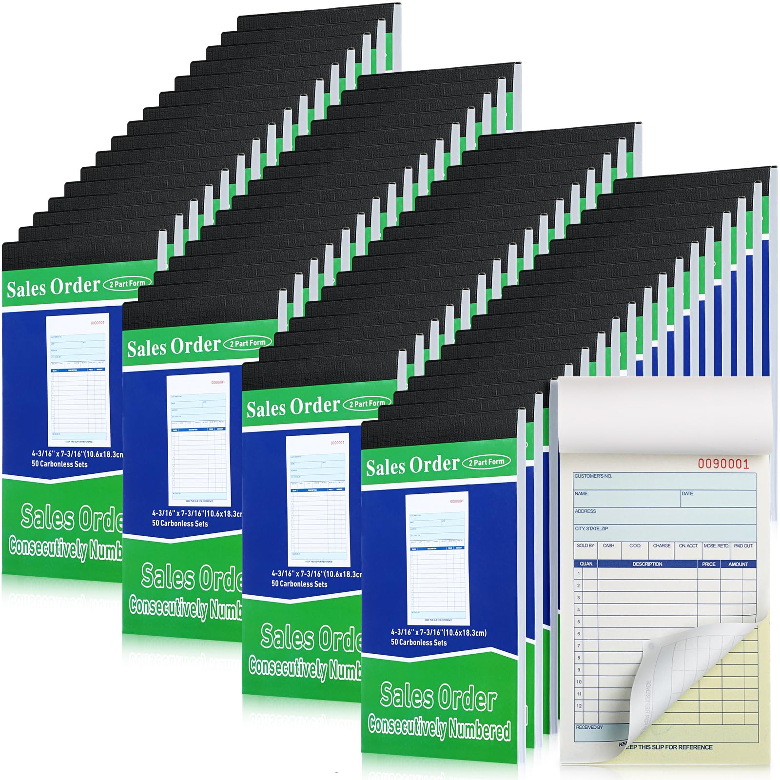 Lincia Libros de pedidos de venta, 2 partes autocopiativas (blanco/amarillo canario), recibo con copias de carbón, formulario de recibo, factura, 50 juegos por libro (10,6 x 18,3 cm) (65 almohadillas)