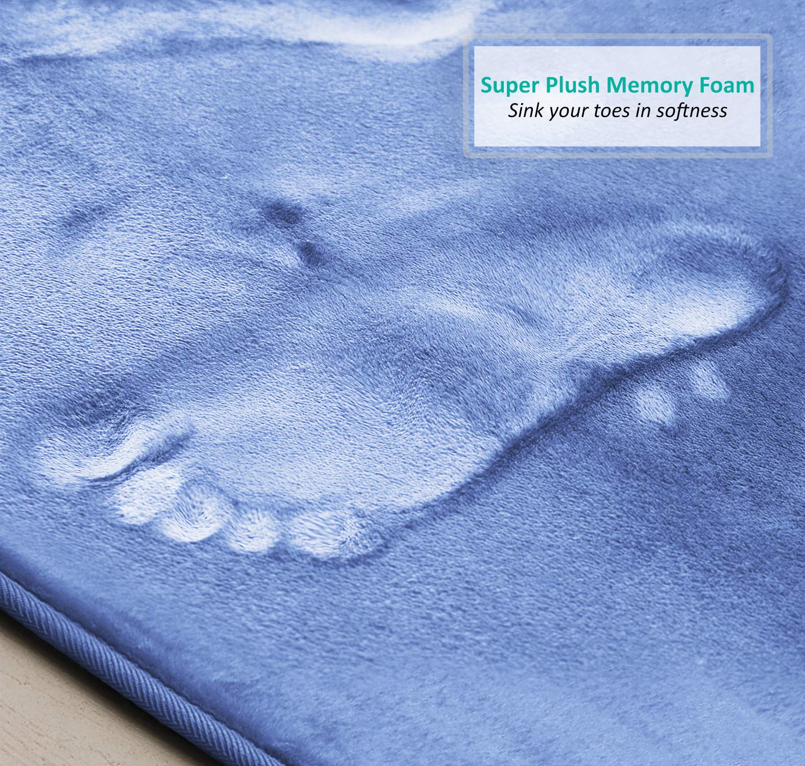 Clara Clark Lot de 3 Tapis de Bain en Mousse à mémoire de Forme Ultra Doux, antidérapants et absorbants – Petit/Grand/Grand/Contour, Bleu Calme