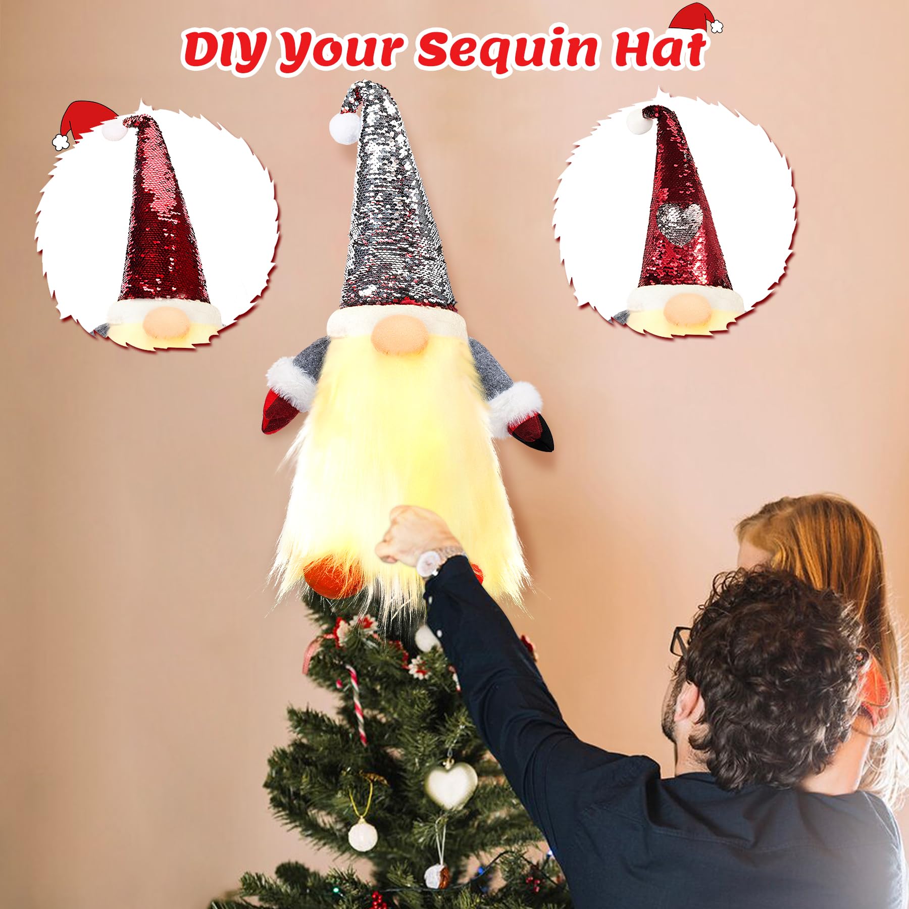 Gnome Christmas Tree Topper with Timer Lights, 21