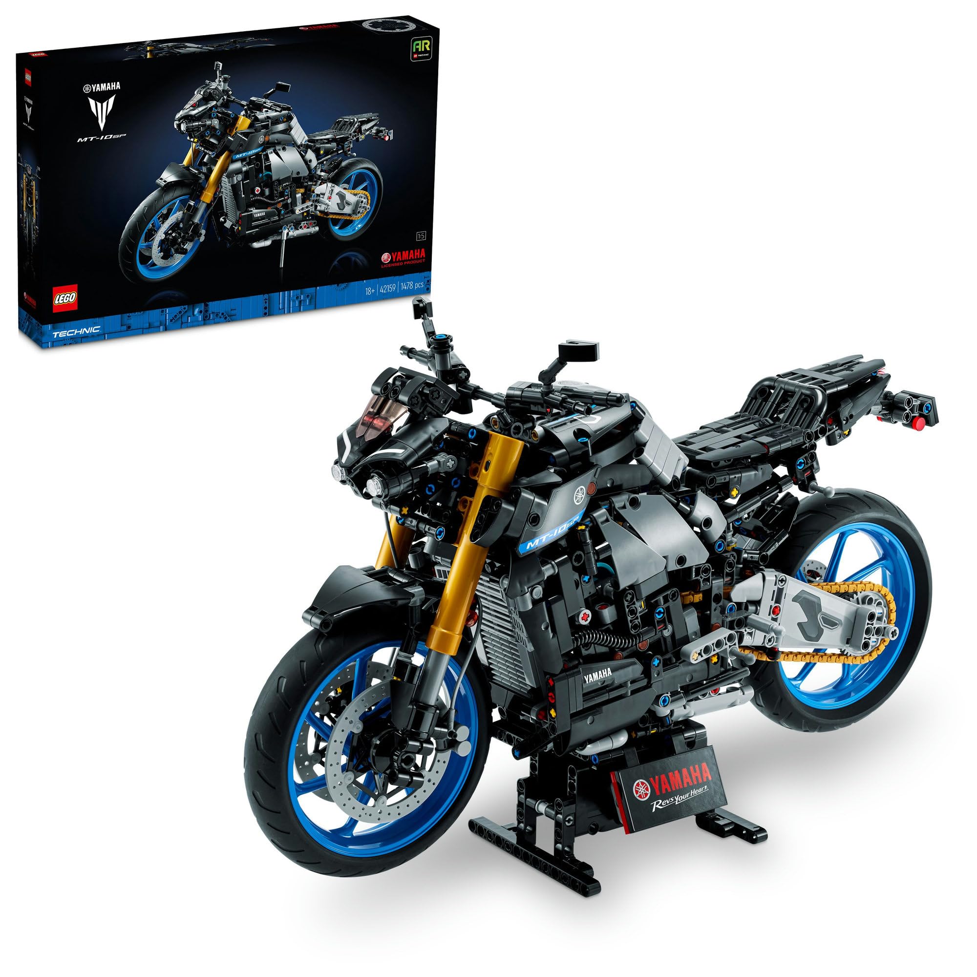 LEGO 42159 Technic Yamaha MT-10 SP Motorbike Model Building Kit for Adults, Authentic Motorcycle Replica with 4-Cylinder Engine, Functional Steering and AR App, Vehicle Gift for Men & Women