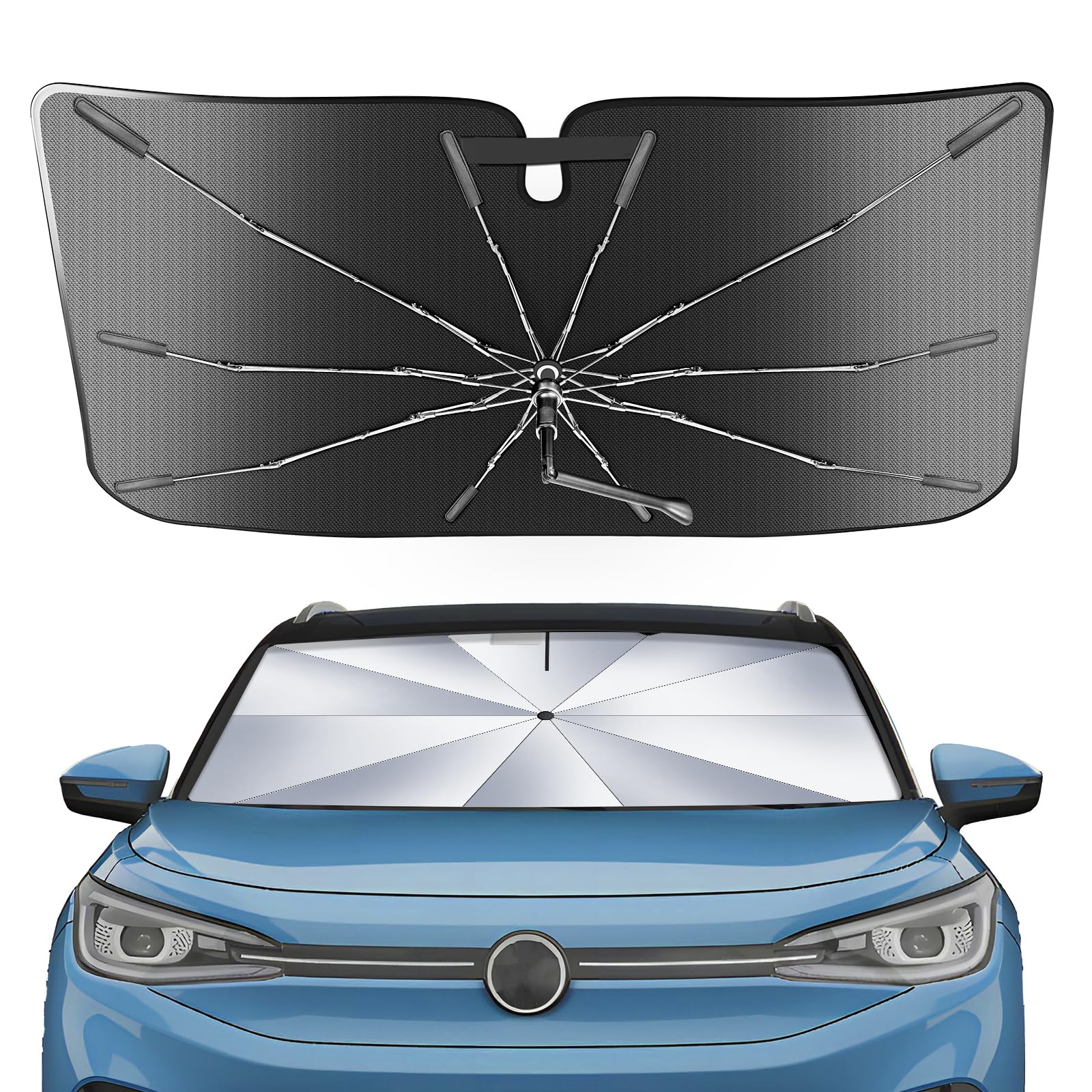 Portable for Volkswagen ID.4 2021-2025 Windshield Sunshade Umbrella with Carry Bag for Models Pro/AWD Pro/Pro S/AWD Pro S/AWD Pro S Plus, Ice Crystal