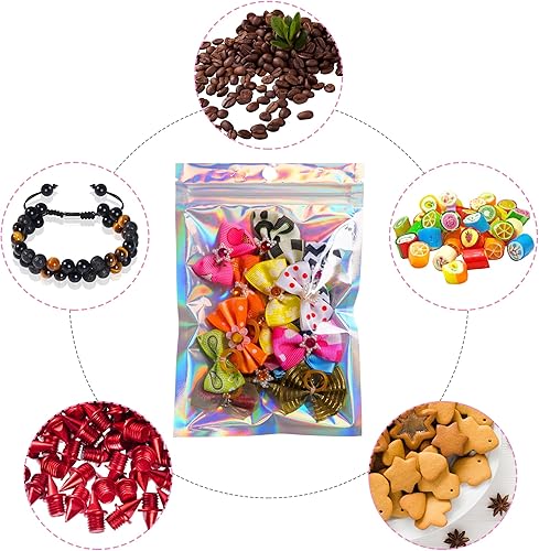 Miniatura 7 de 100 bolsas de embalaje holográficas resellables para pequeñas empresas, bolsas de muestra de aluminio, bonitas bolsas de almacenamiento a prueba de