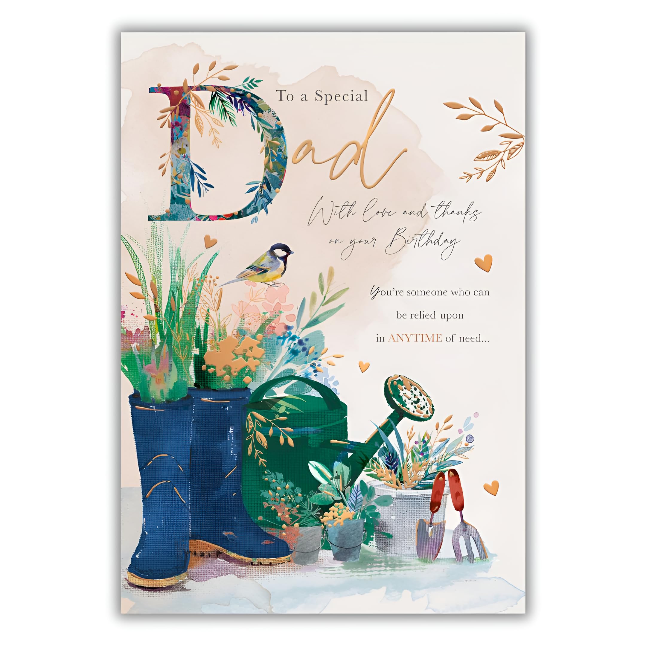 Words 'n' Wishes Special Dad Birthday Card - Happy Birthday Card for Men with Artistic 'Someone Who Can Be Relied Upon' Gardening Design with an Embossed Foil Finish