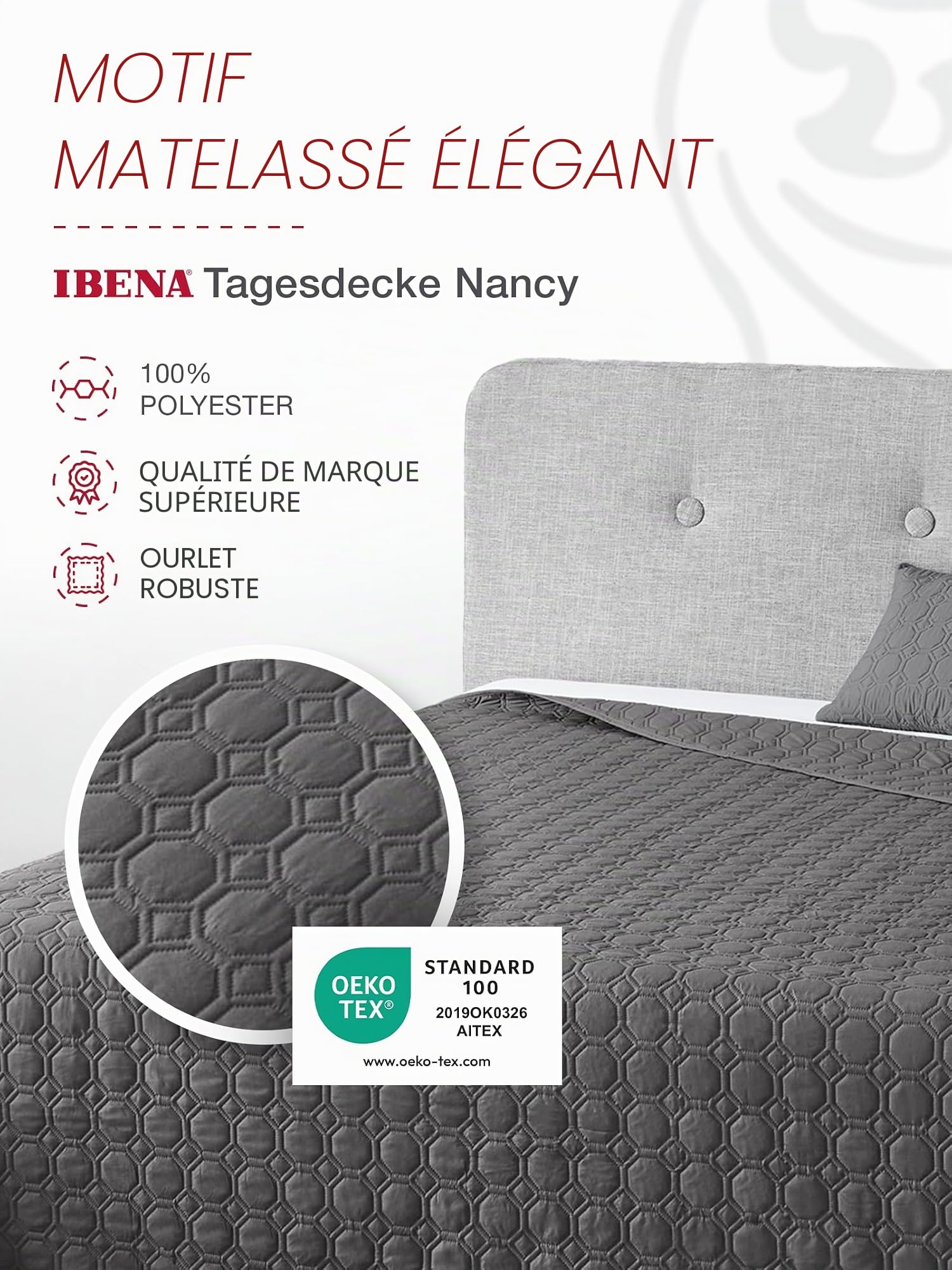 IBENA Nancy Plaid Jete de lit 140x210 cm - Motif Moderne, Lavable en Machine, Couvre lit uni Anthracite, Motif torsadé