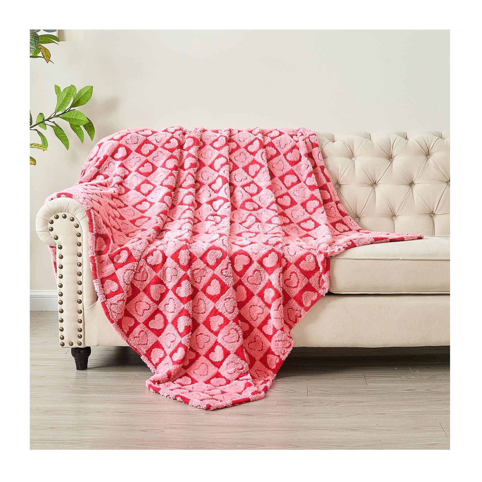 FY FIBER HOUSE Throw Blankets with Heart Checkered,Soft Warm Blankets for Lover Mom Father Gifts,Washable Lightweight Fuzzy Blanket for Couch Sofa Bed