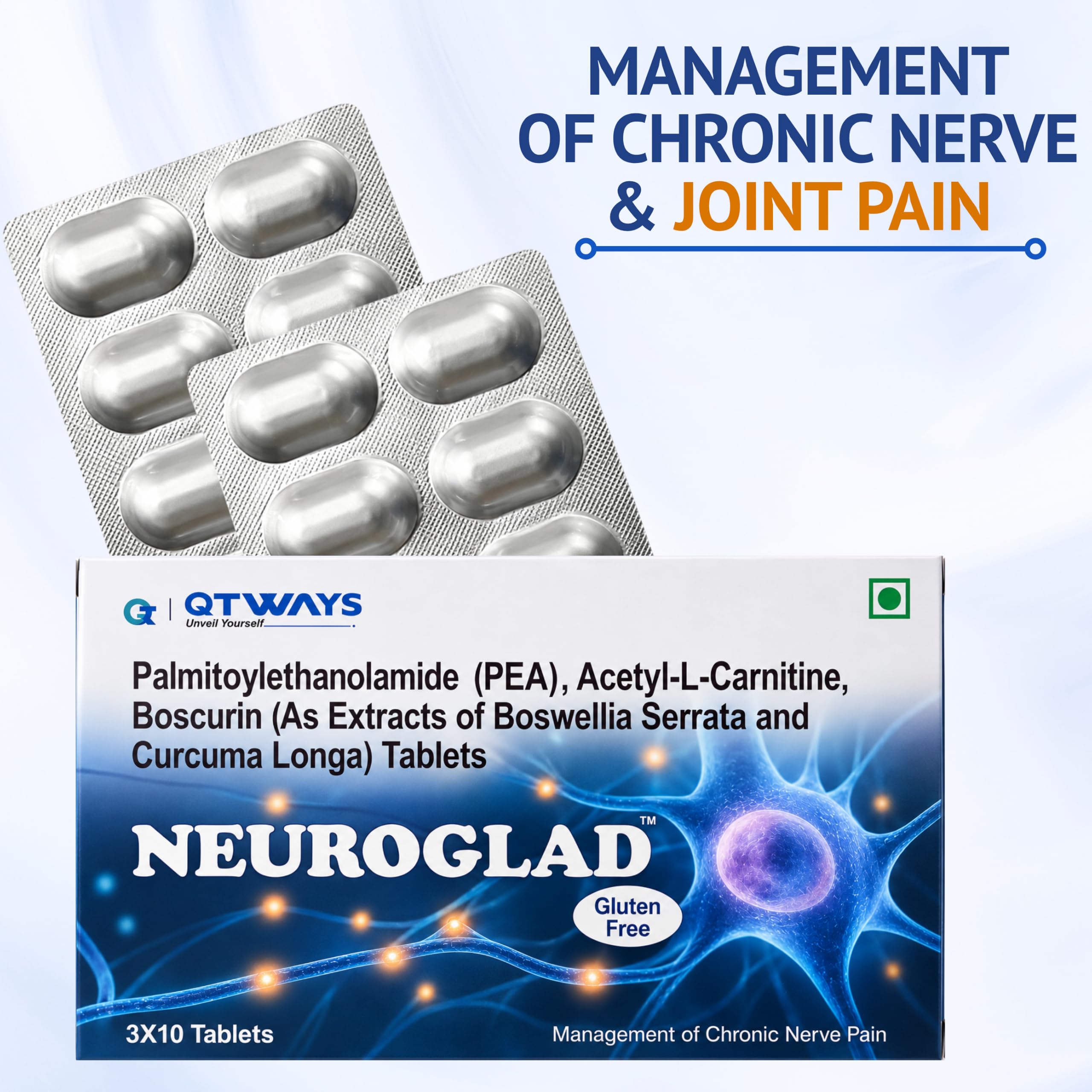 Neuroglad Neuro Care Tablets(60 Tablets) | PEA 300mg + Acetyl-L-Carnitine 250mg | Nerve Pain, Neuropathy, Sciatica & Cognitive Support | Anti-Inflammatory Nerve Repair & Energy Formula — Amazon image 2