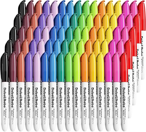 Dabo&Shobo Paquete de 80 marcadores permanentes de colores surtidos, punta fina, 16 colores, funciona en plástico, madera, piedra, metal y vidrio