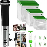 Kit de fogão Sous Vide | TODO EM UM | O kit de iniciante inclui: Máquina de perfil fino 800W | 30 sacos | Clipes | Bomba de vácuo | Livro de receitas | Temperatura de precisão | Temporizador digital (Deluxe)