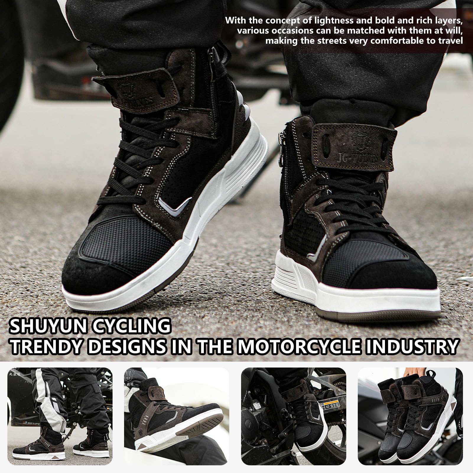 Motorradschuhe Herren Motorradstiefel Herren Motorrad, rutschfeste, atmungsaktive Street-Casual-Biker-Boots mit Knöchelstütze Leder Wildleder Racing Board Schuhe