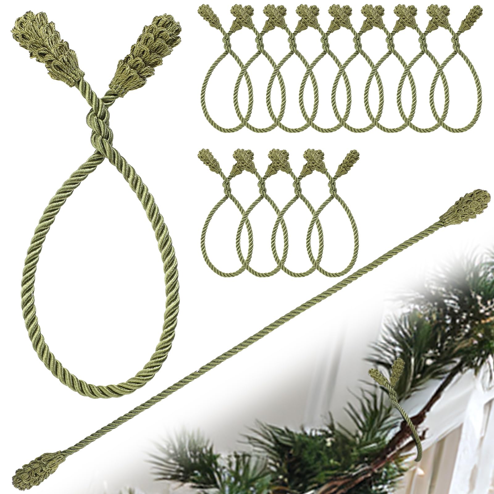 Shappy Olive Green 12 Pieces Christmas Garland Banister Ties Christmas Decorative Reusable And Flexible Twist Ties For Garland, Banister Home Decoration (Olive Green)