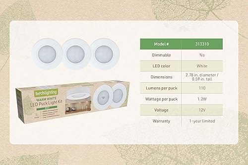 Miniatura 6 de Kit de iluminación LED para debajo del gabinete con 3 luces LED de disco blanco cálido de 3000 K, interruptor de encendidoapagado y enchufe