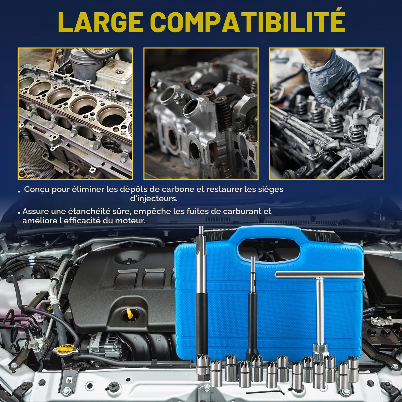 DASBET Lot de 17 outils pour sièges d'injecteur diesel Ensemble de nettoyage de siège d'injecteur Outil de découpe professionnel pour siège d'injecteur diesel Ensemble de retrait de carbone pour