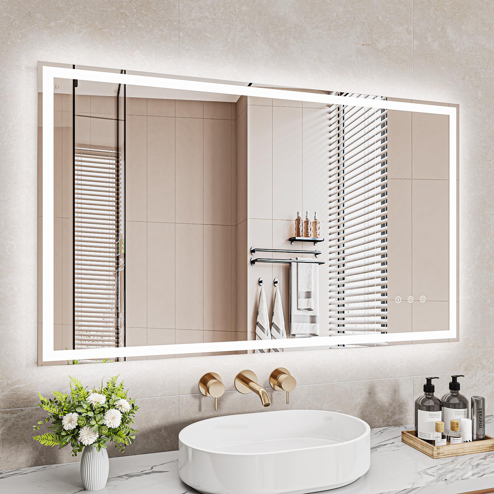 Badezimmerspiegel Led Badspiegel, Speicherfunktion, Touch-Schalter, Druckknopf, Dimmbar, 3 Lichtfarbe Einstellbare Spiegel Bad mit Beleuchtung, Badspiegel mit Wandspiegel, Beschlagfrei 60x100 cm