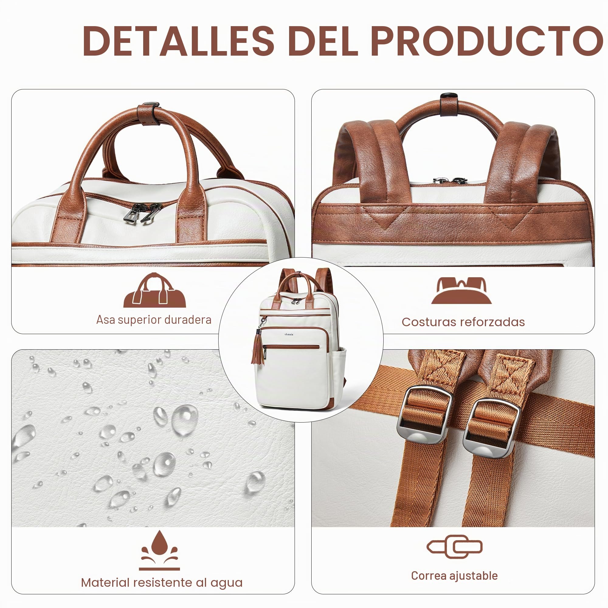Shrrie Mochila para portátil de 15,6 pulgadas para mujer, mochila de viaje de cuero, mochila de trabajo para computadora de negocios y universidad