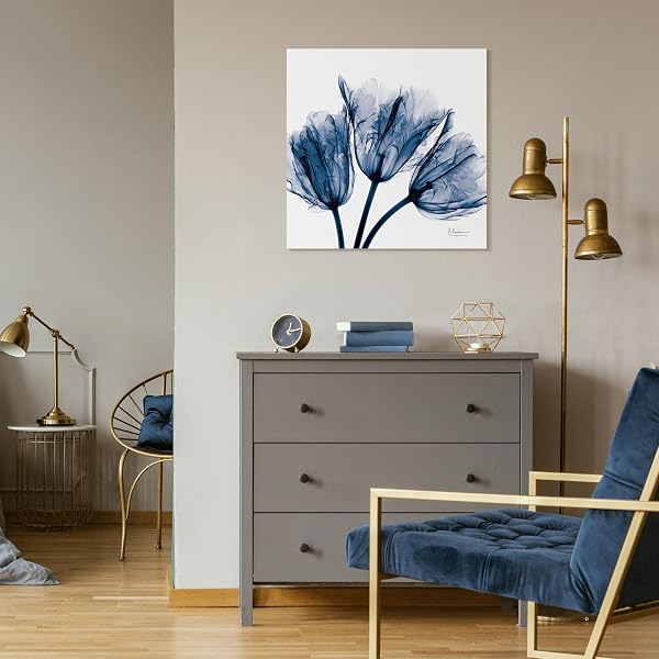 Empire Art Direct TMP-AK011A-2424 Quadro con tulipano blu effetto raggi X, su pannello in vetro temperato senza cornice, pronto da appendere, per soggiorno, camera da letto e ufficio, 61x61x0,5 cm