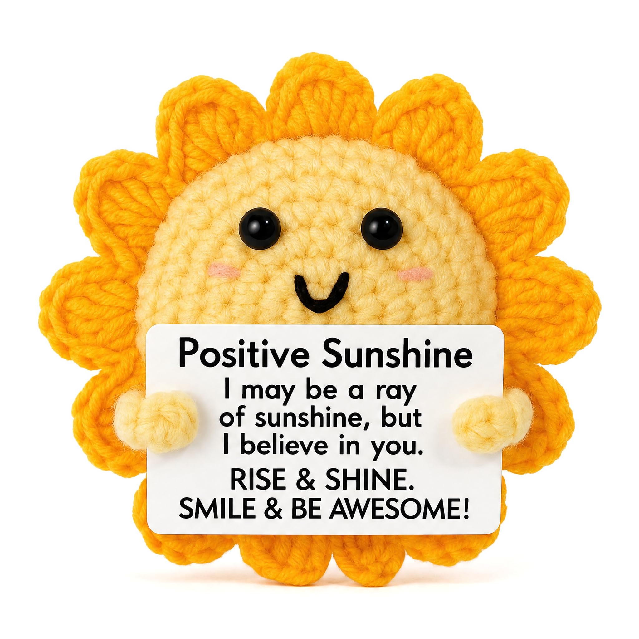 Emotional Support Sunshine Gift, Handmade Crochet Smiley Sun Doll with Positive Encouraging Card, Cute Mini Yellow Sun Ornament for Desk Decor, Birthday Christmas Exam Gift for Women Men Friends — image 1