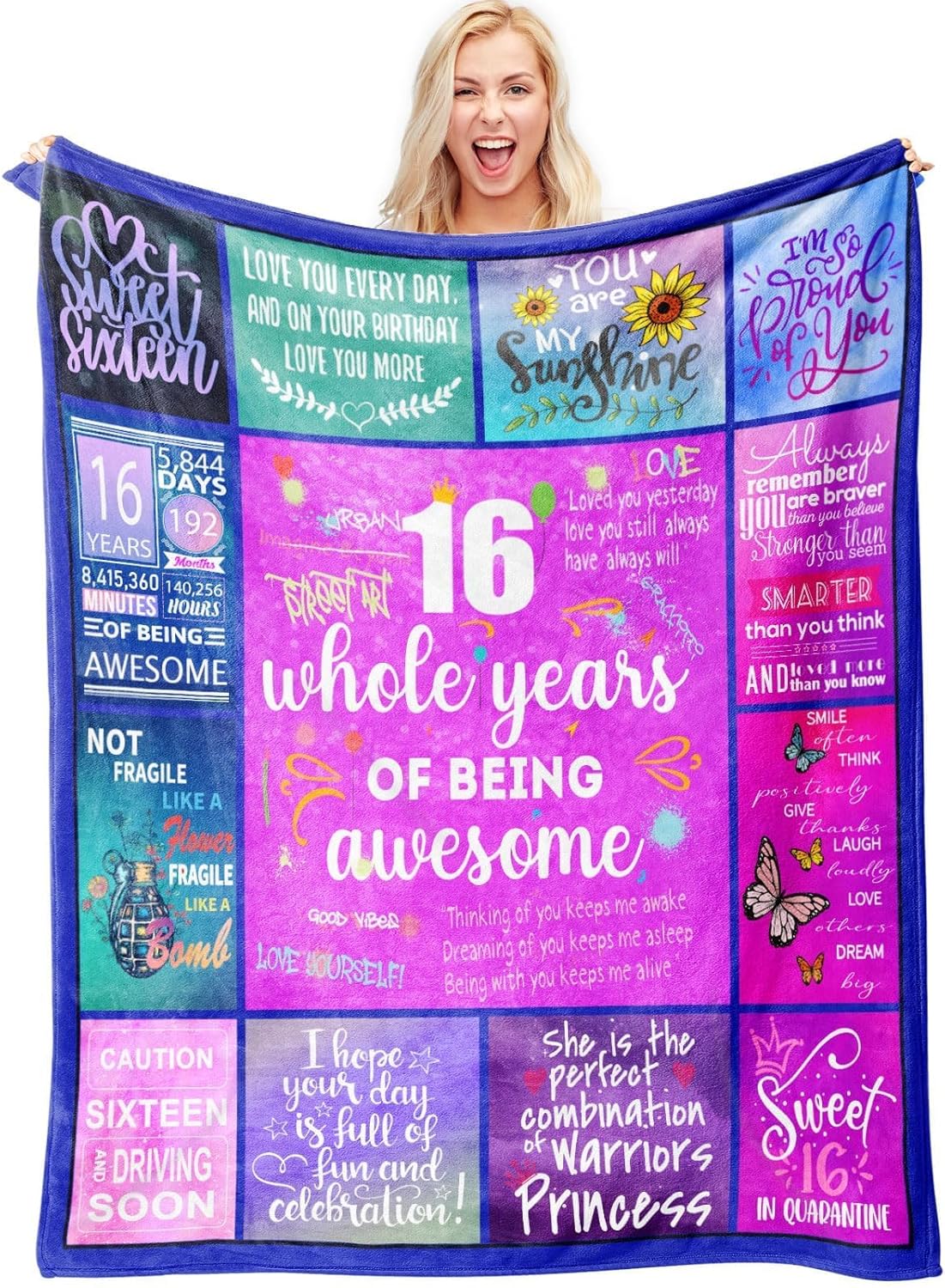 Sweet 16 Birthday Gifts for Girls, 16th Birthday Blanket for Teen Girl, Cozy Throw Blanket for 16-Year-Old Girl, Inspirational Gift for Sweet 16, Birthday Gift for Tween Girl, Soft and Stylish